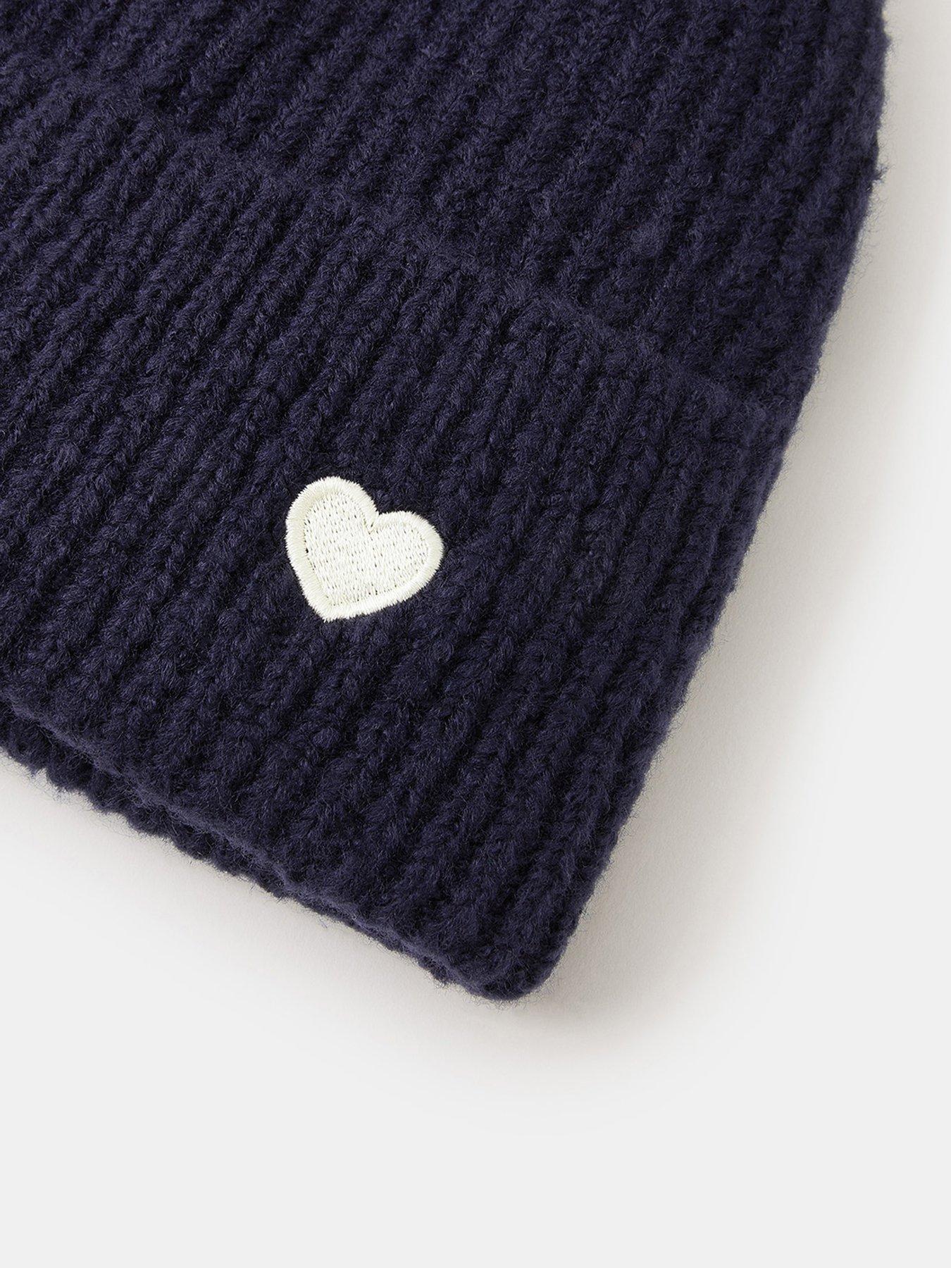 Image 3 of 3 of Accessorize Heart Ribbed Beanie Hat - Navy