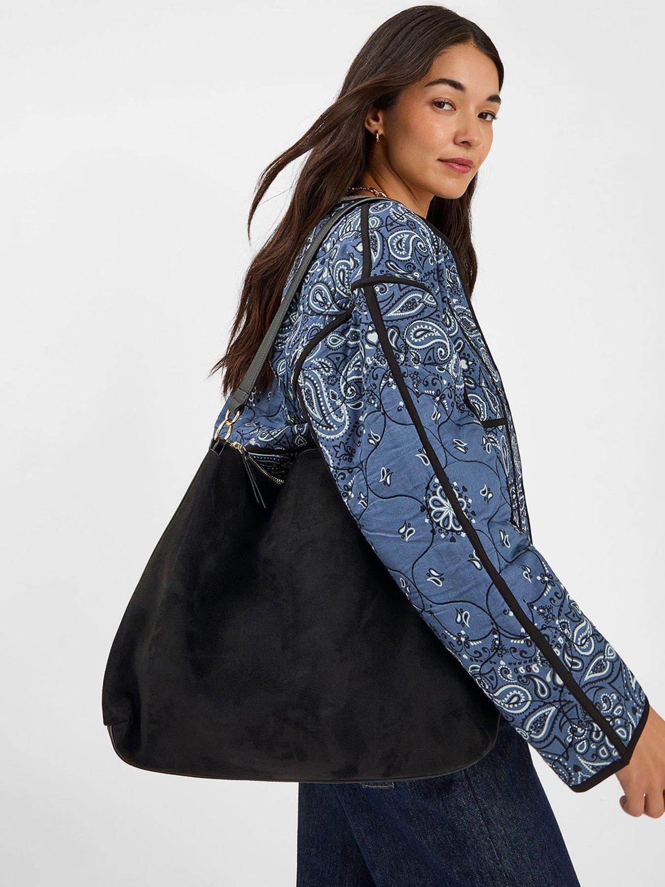 Image 2 of 5 of Accessorize Large Slouchy Suedette Handbag - Black