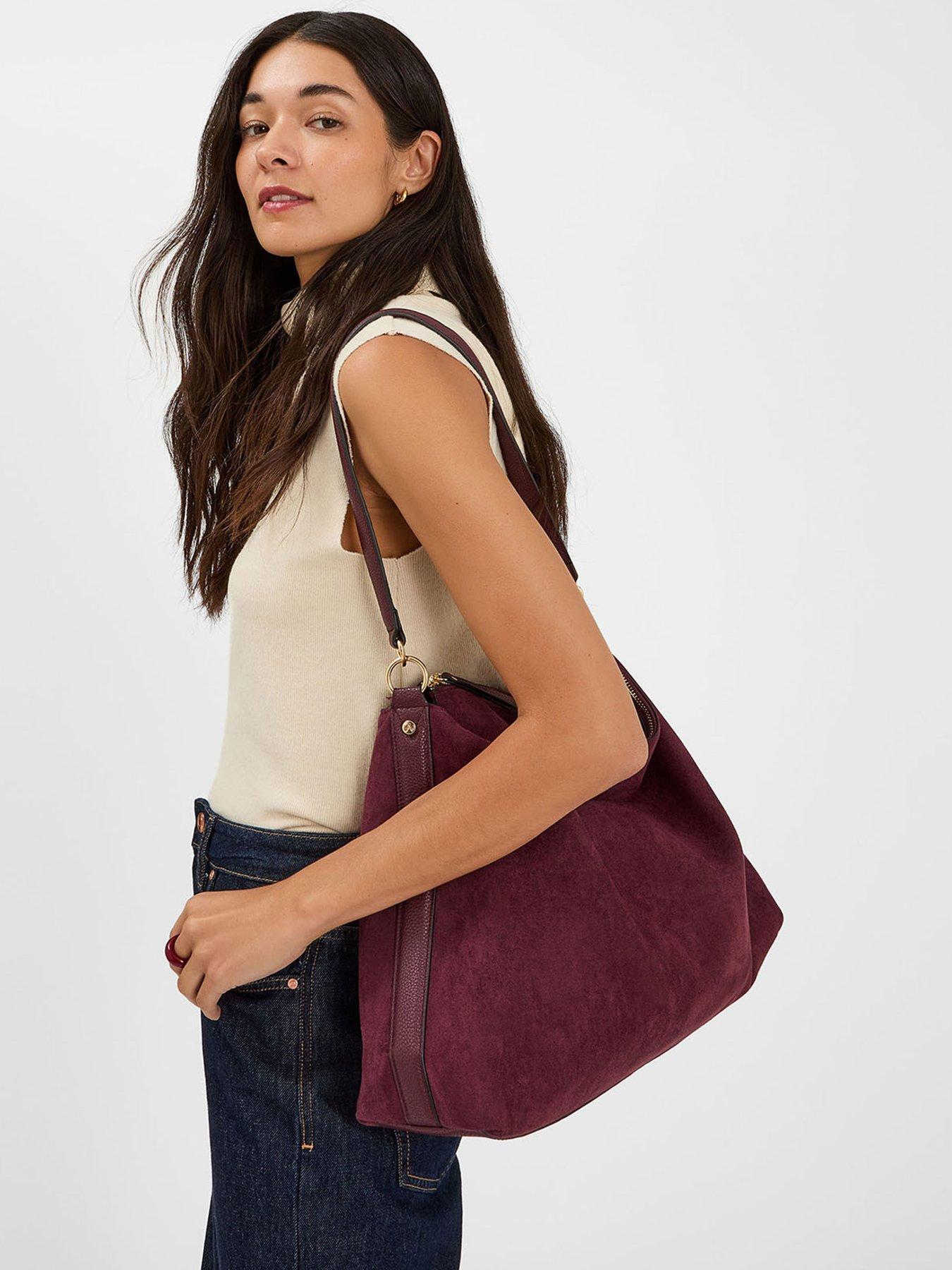 Image 2 of 5 of Accessorize Large Slouchy Suedette Handbag - Burgundy