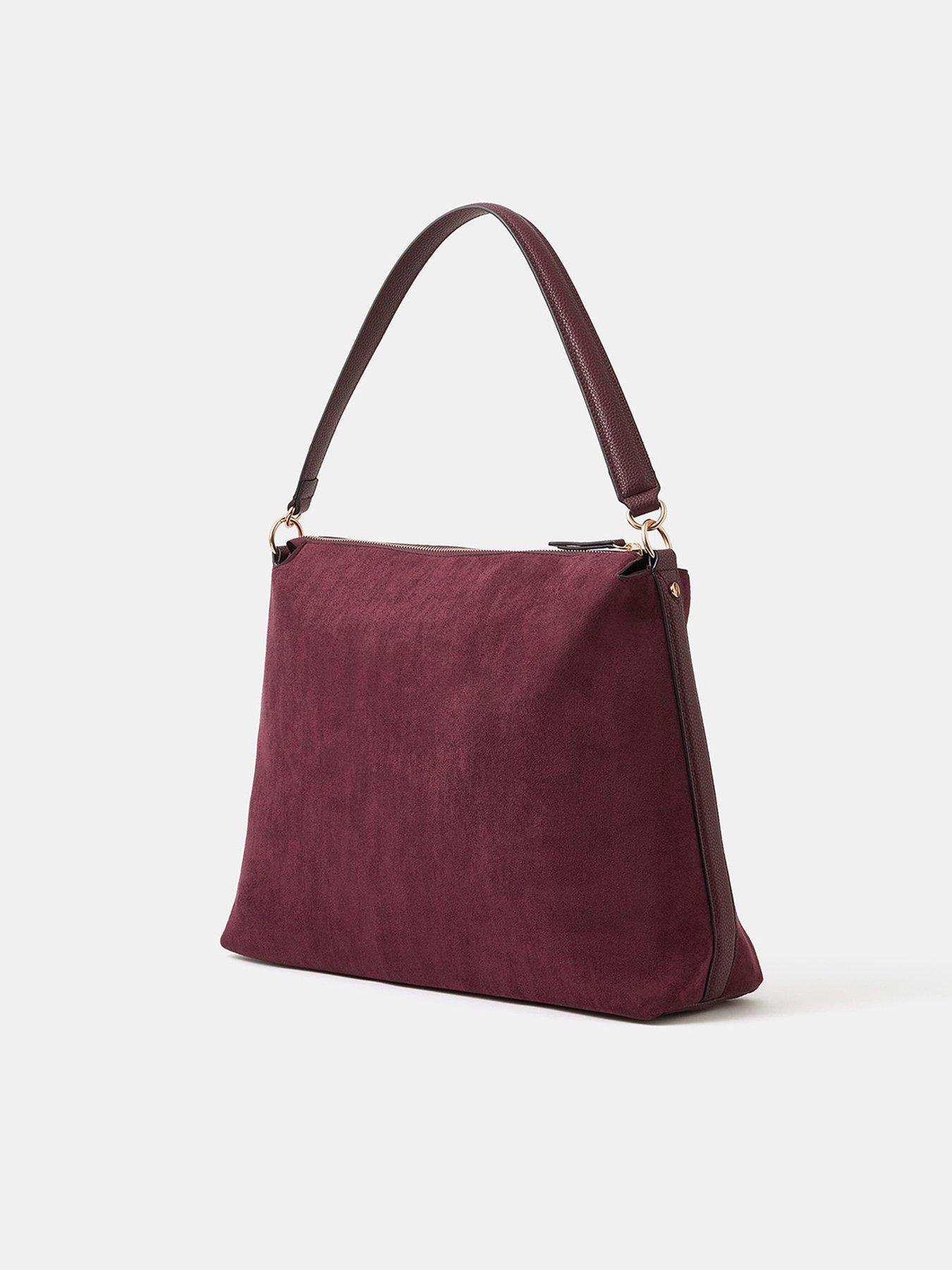 Image 3 of 5 of Accessorize Large Slouchy Suedette Handbag - Burgundy