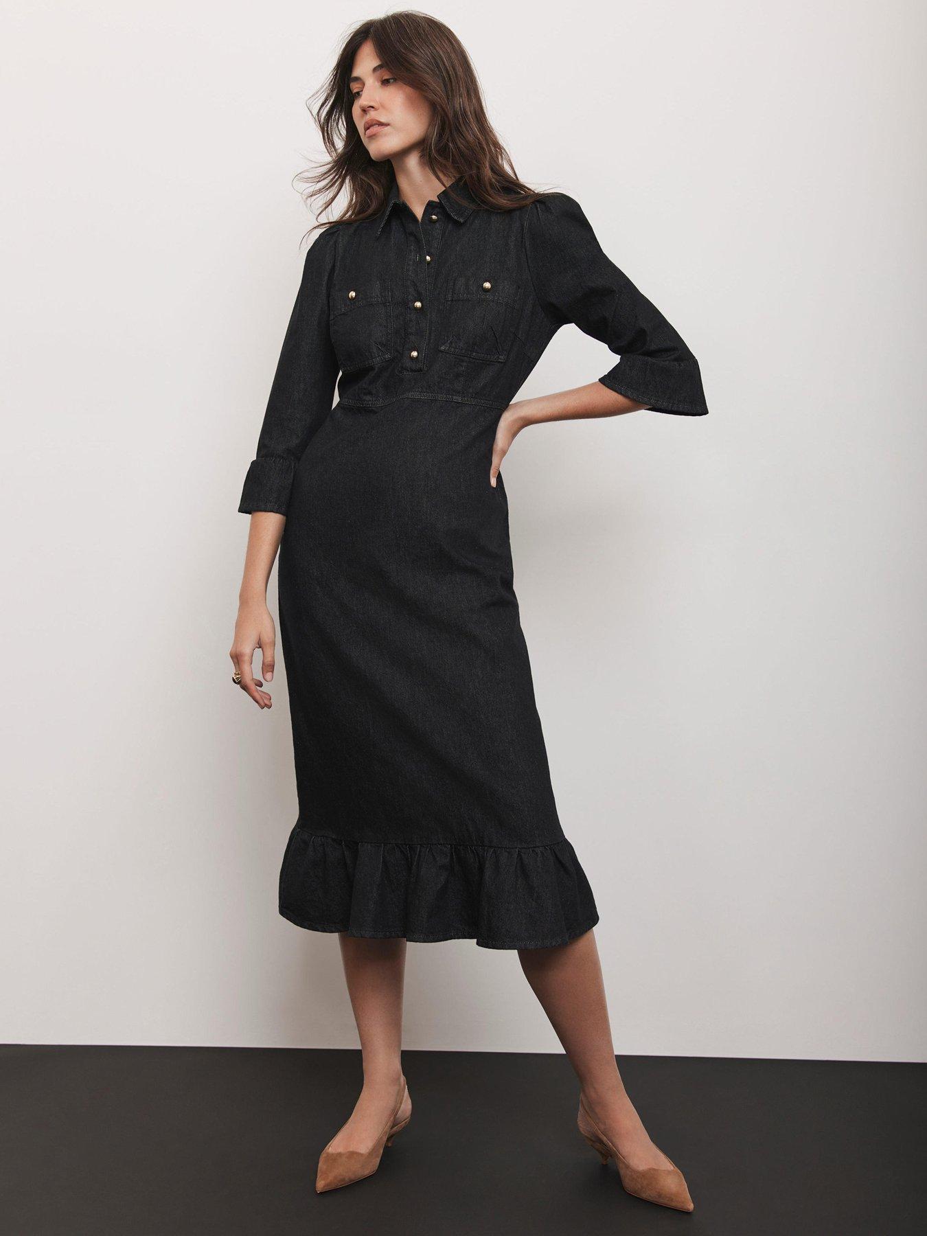 mint-velvet-frill-denim-midi-dress-black
