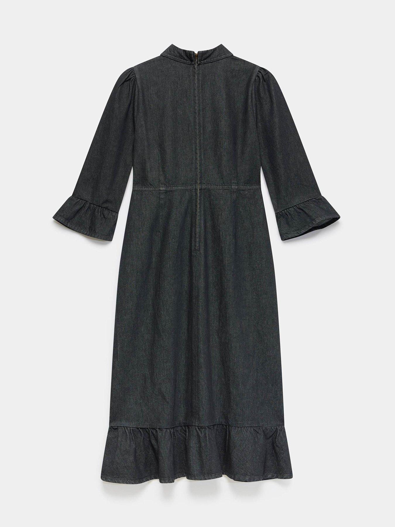 Image 6 of 6 of Mint Velvet Frill Denim Midi Dress - Black