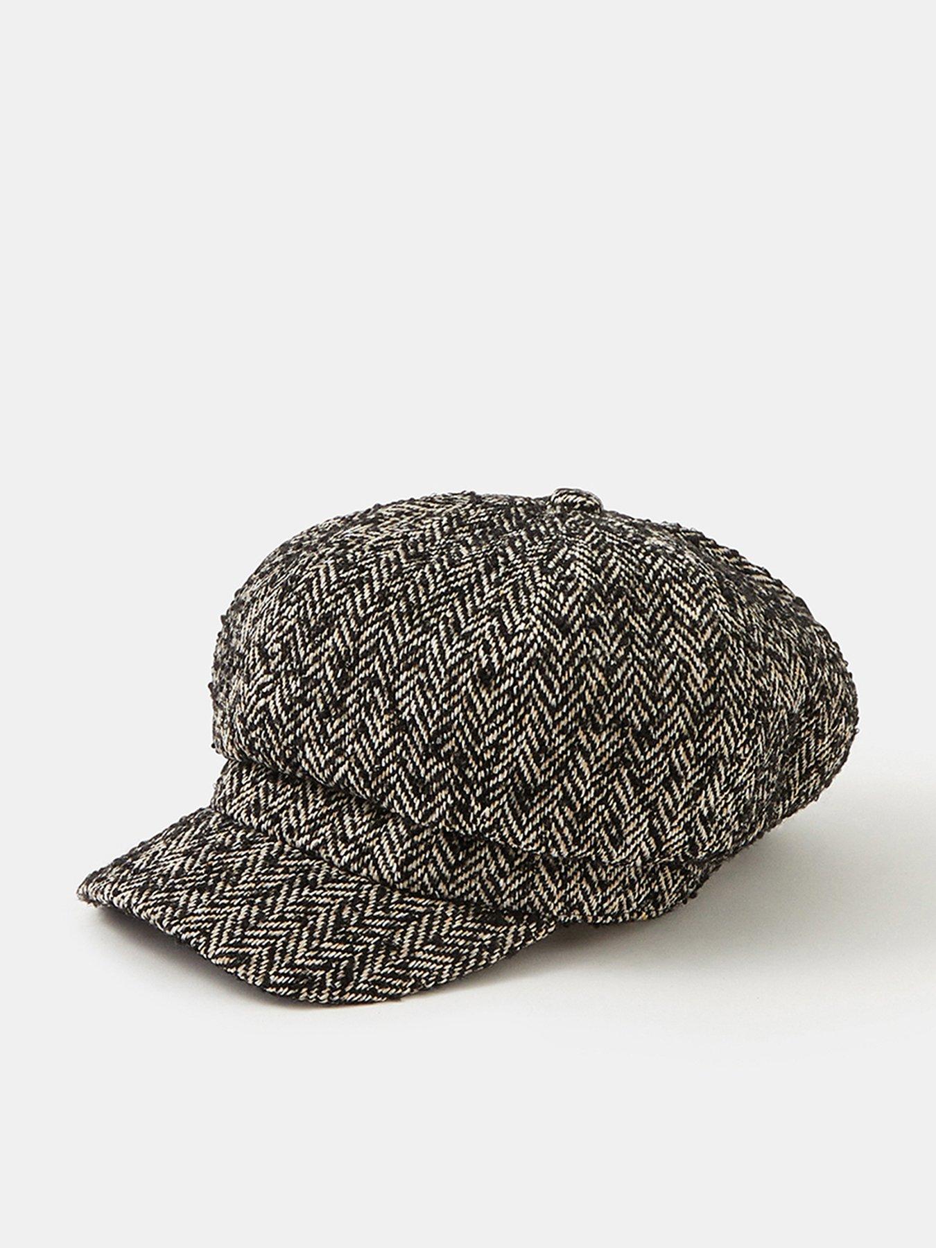 Image 1 of 4 of Accessorize Herringbone Baker Boy Hat - Black
