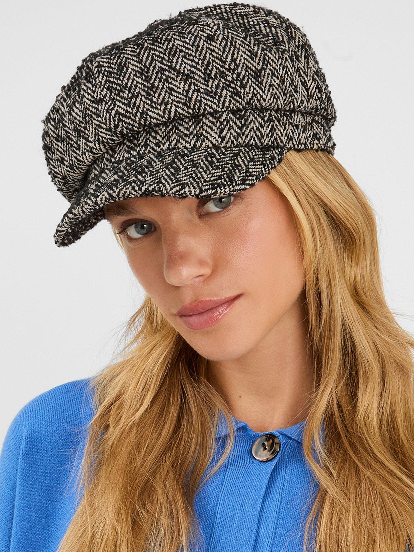 Image 2 of 4 of Accessorize Herringbone Baker Boy Hat - Black