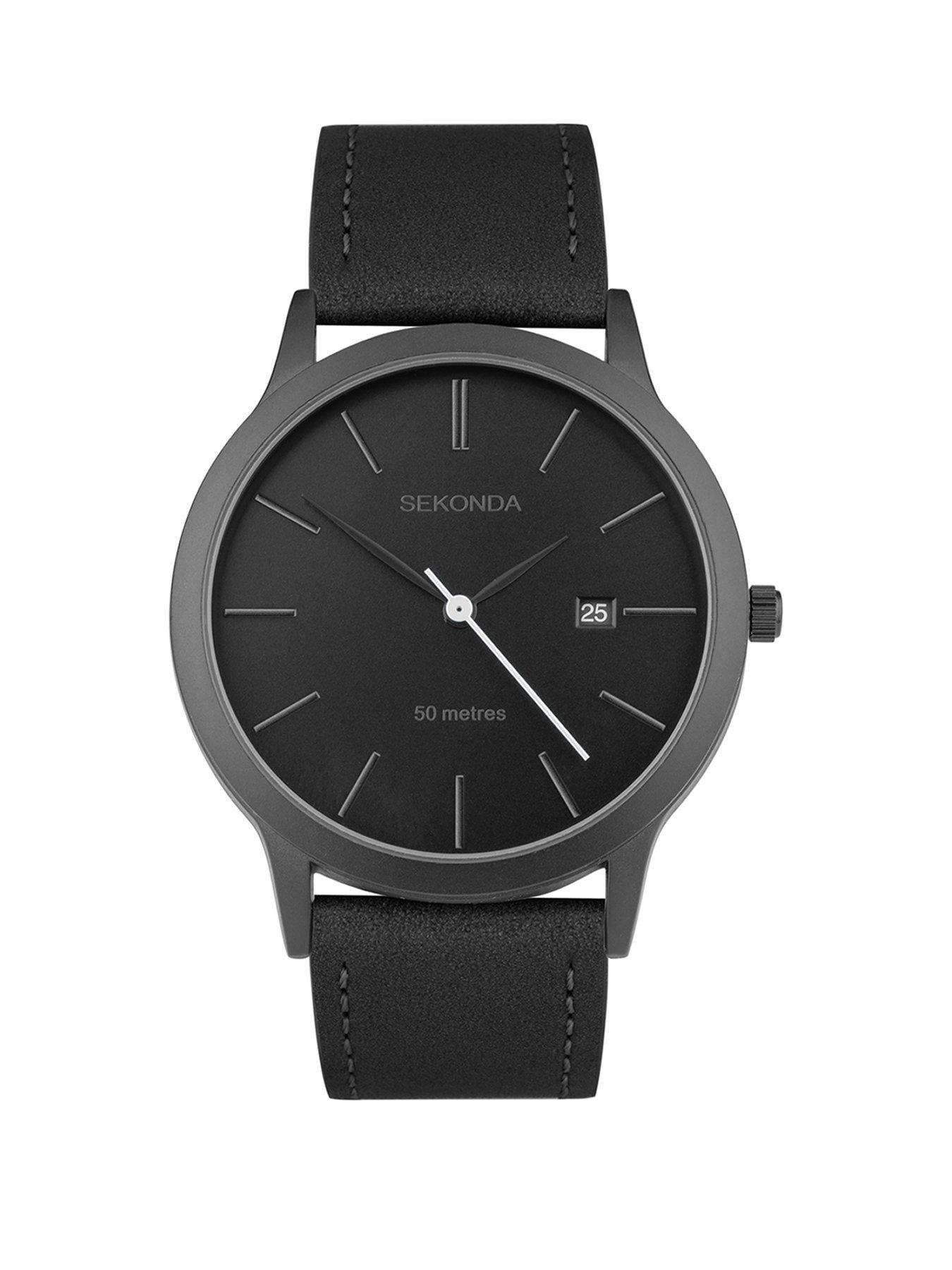 Sekonda Sekonda Mens Bergen Black Leather Strap with Black Dial Analogue Watch