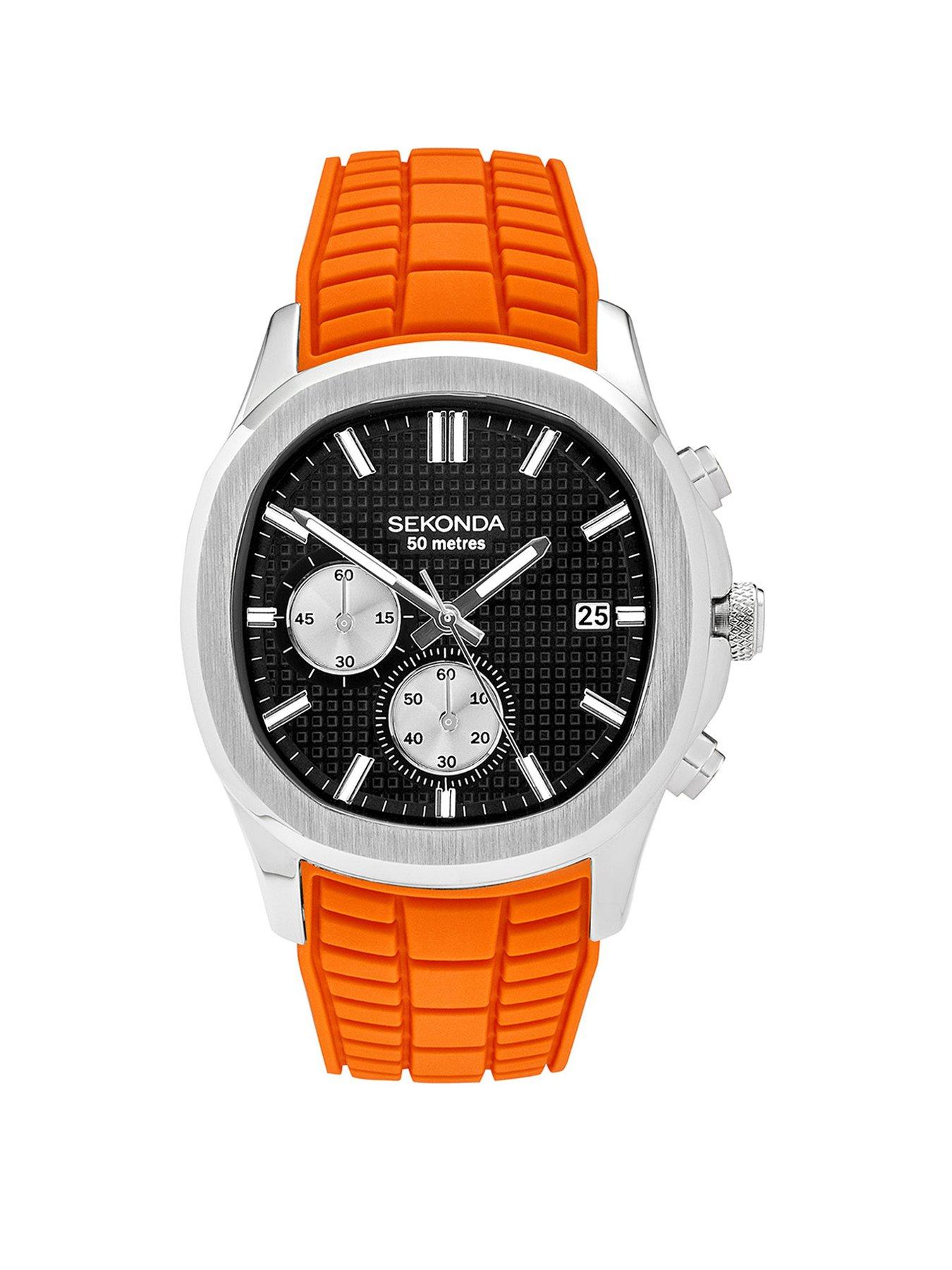 Sekonda Sekonda Mens Octaire Orange Silicone Strap with Black Dial Chronograph Watch