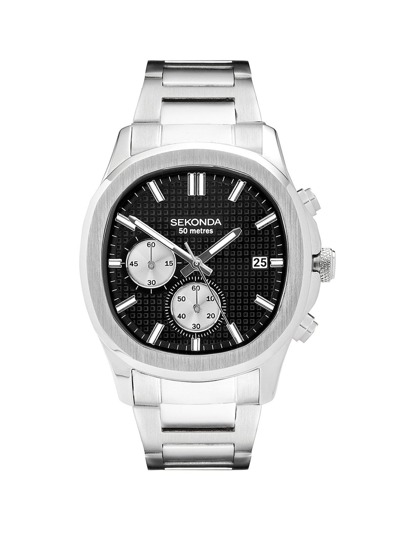 Sekonda Sekonda Mens Octaire Silver Stainless Steel Bracelet with Black Dial Chronograph Watch