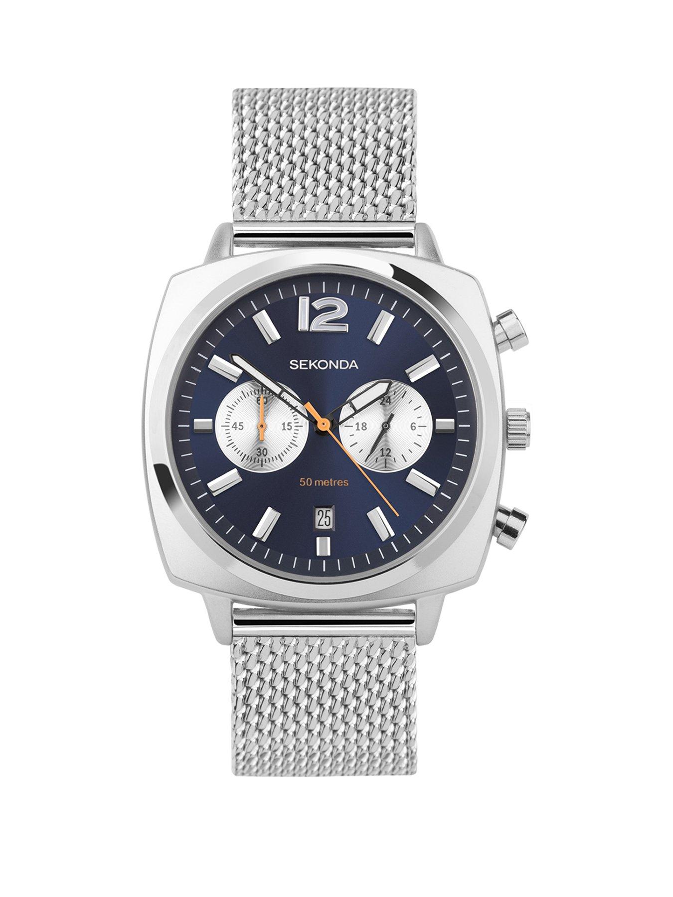 Sekonda Sekonda Mens Airborne Silver Stainless Steel Bracelet with Blue Dial Chronograph Watch