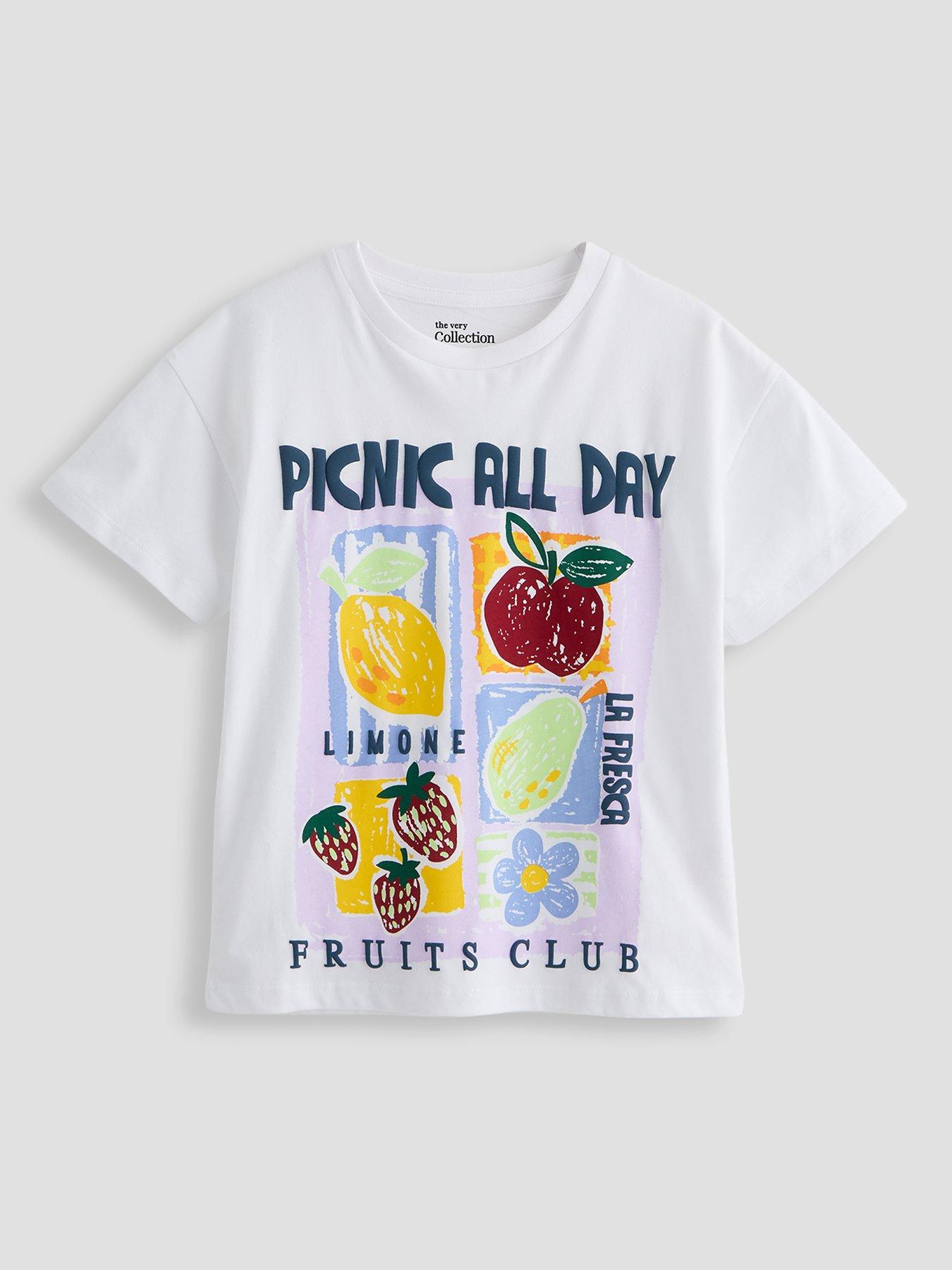 The Very Collection Girls Picnic Print Tshirt - White