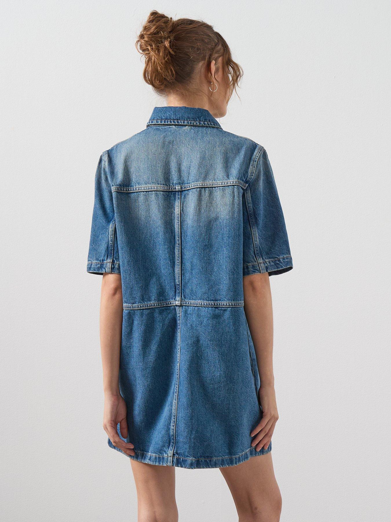 Image 2 of 6 of AllSaints Rock Denim Dress - Mid Indigo