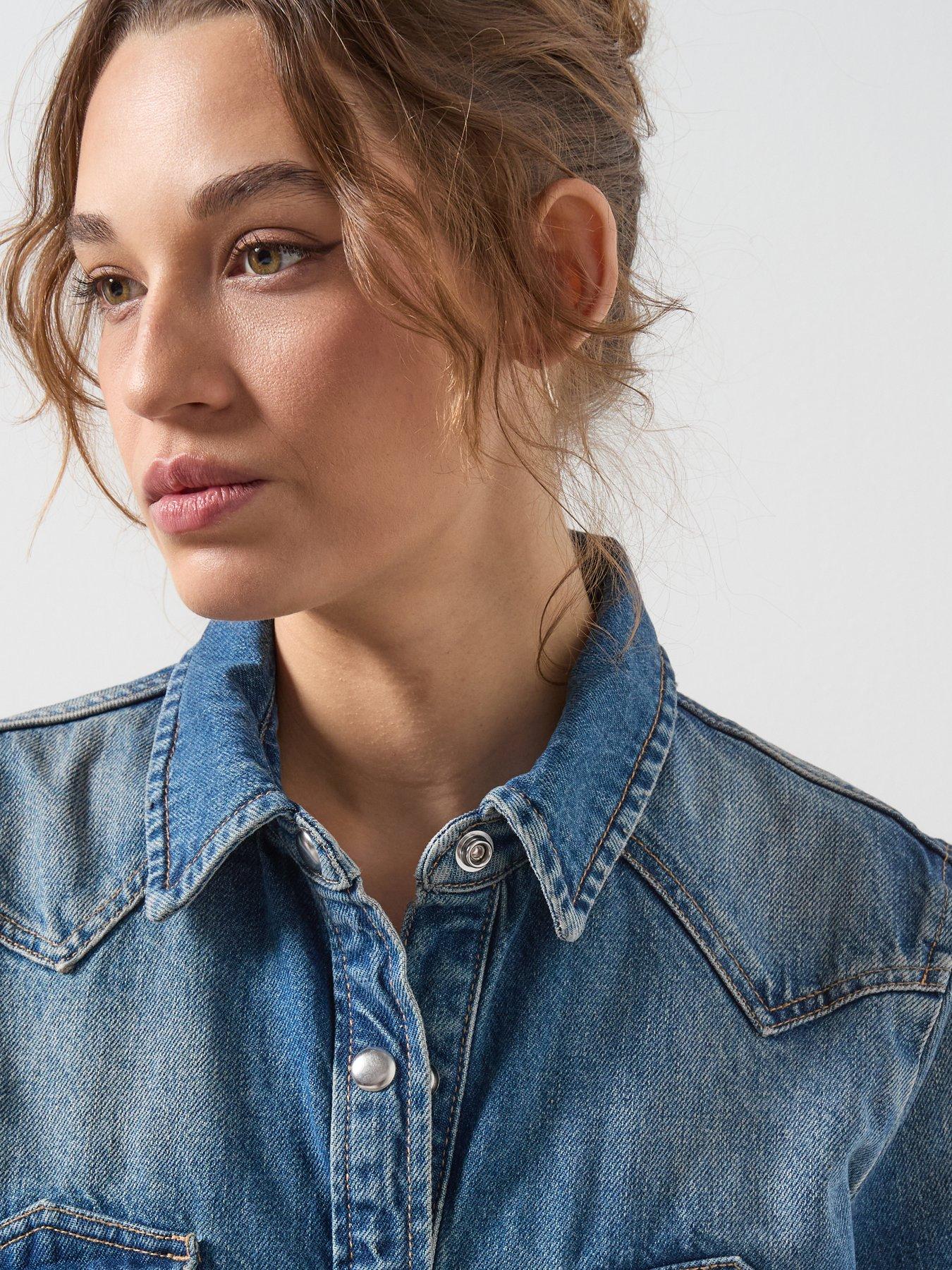 Image 4 of 6 of AllSaints Rock Denim Dress - Mid Indigo