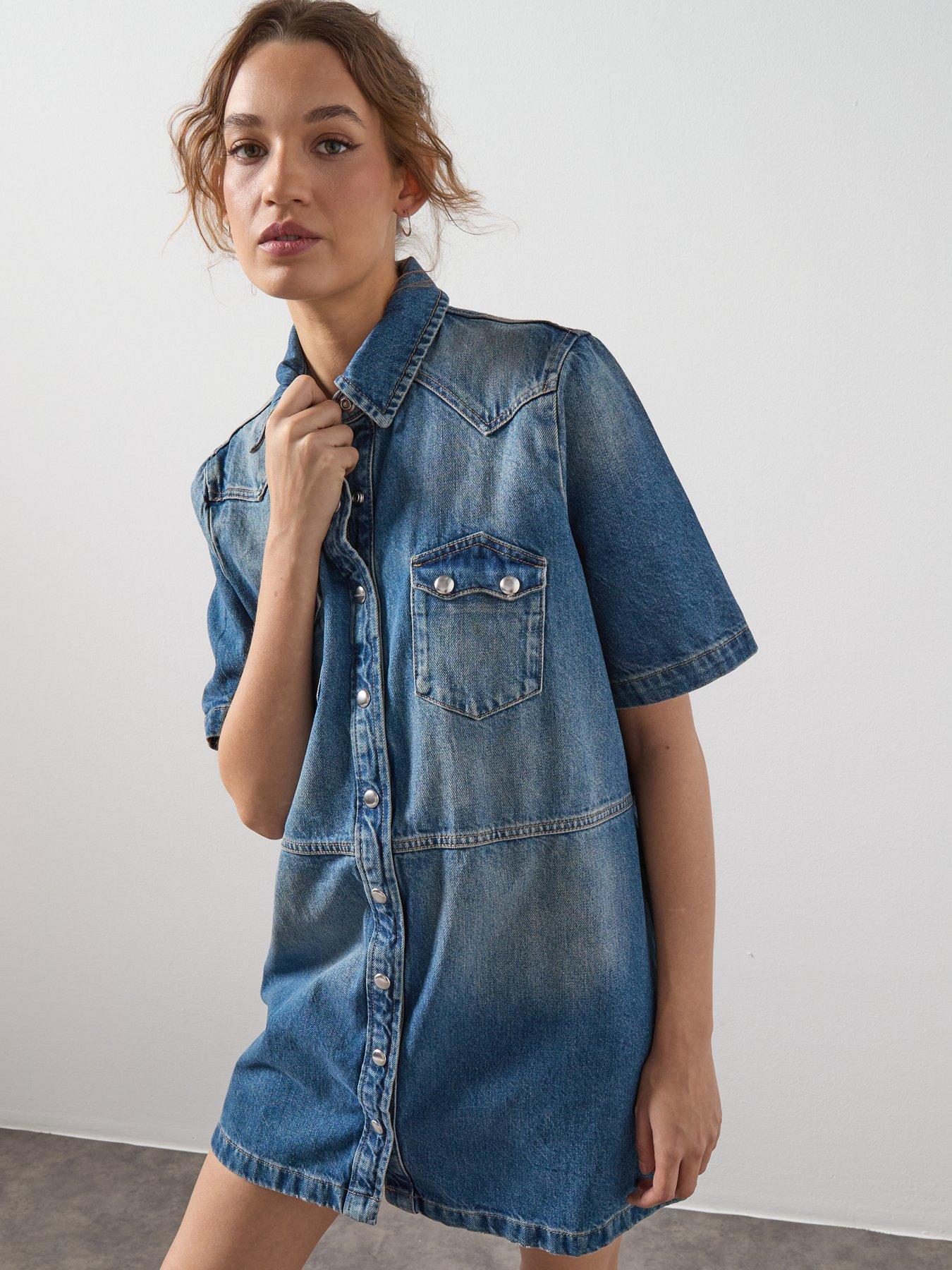 Image 5 of 6 of AllSaints Rock Denim Dress - Mid Indigo