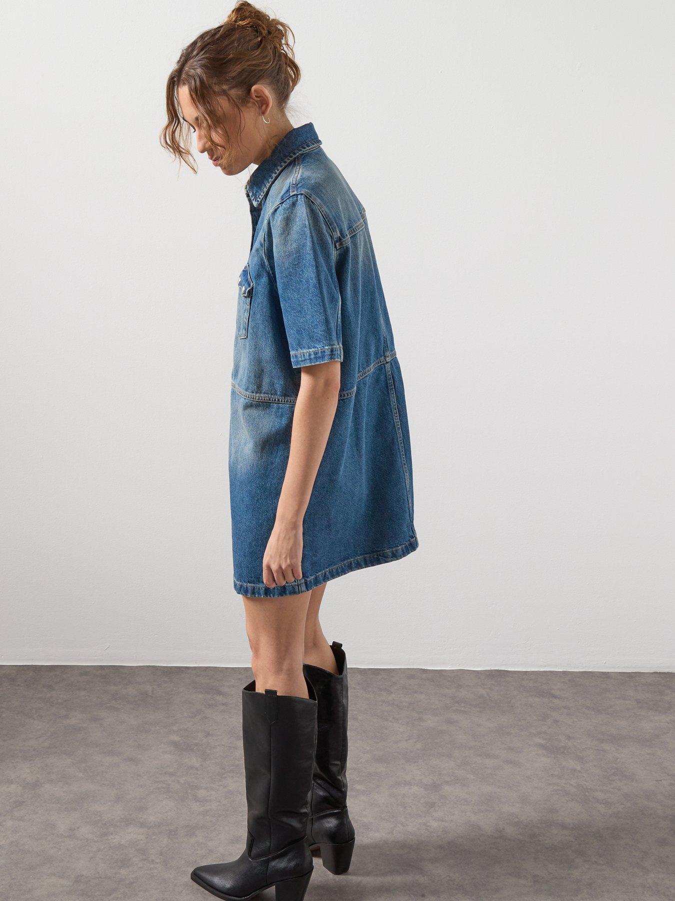 Image 6 of 6 of AllSaints Rock Denim Dress - Mid Indigo