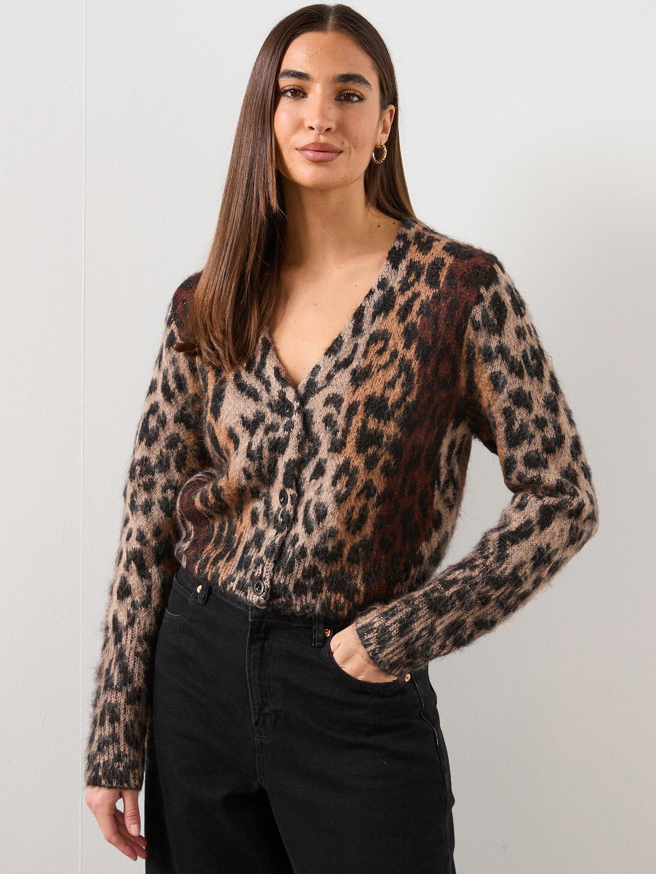 Image 1 of 6 of AllSaints Wick Lex Cardigan In Leopard - Brown