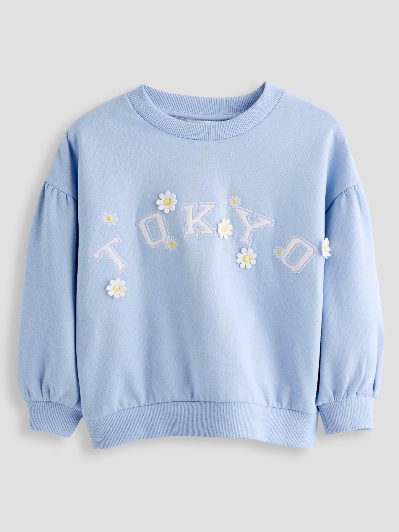 The Very Collection Girls Slogan Sweatshirt With 3D Floral Applique - Blue