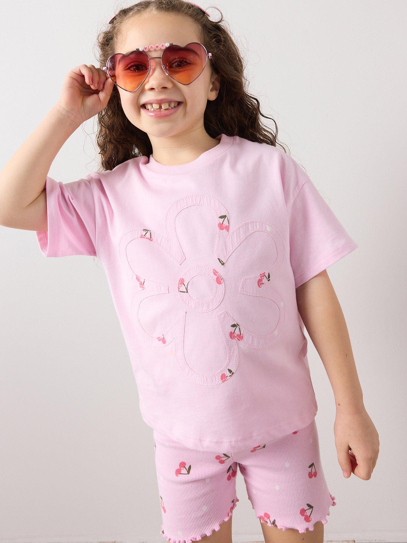 the-very-collection-girls-floral-t-shirt-and-cherry-cycling-rib-shorts-pink