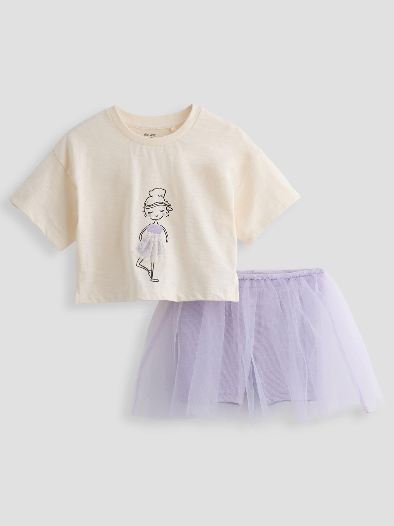 The Very Collection Girls Ballerina 3D T-shirt And Tulle Skort - Lilac
