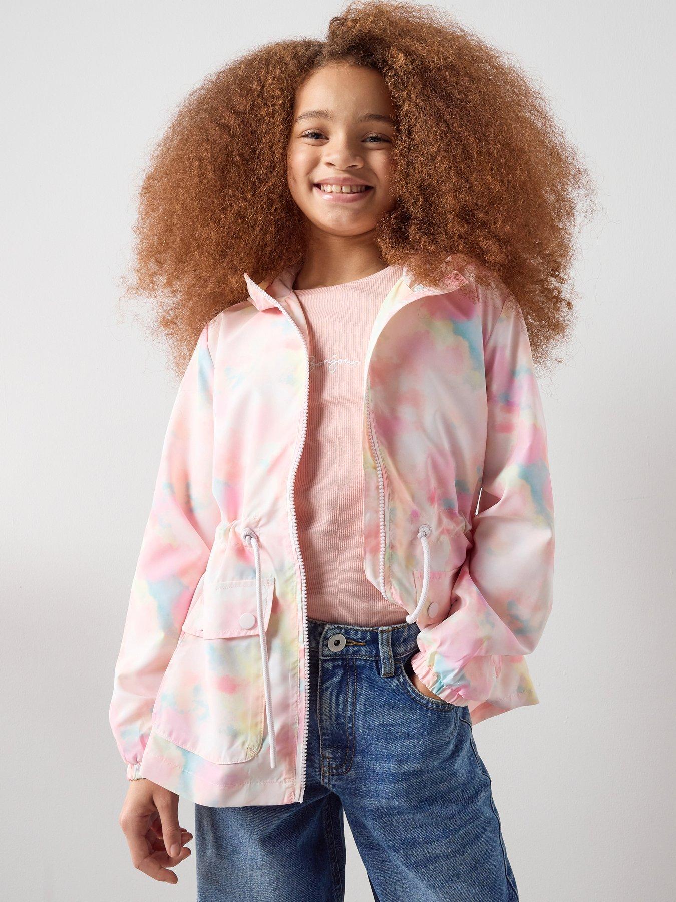 The Very Collection Girls Tie Waist Hooded Rainmac - Tie Dye