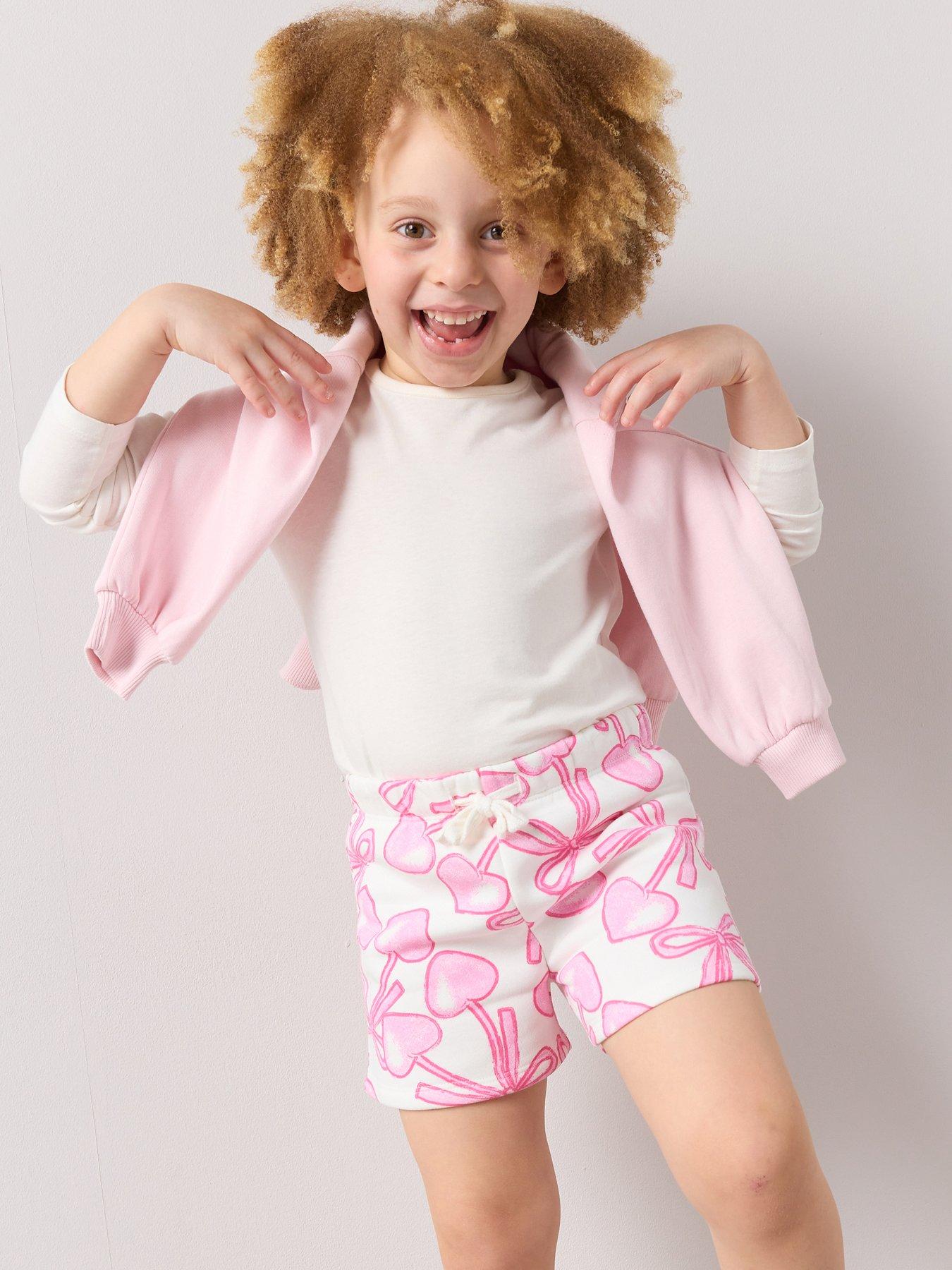 The Very Collection Girls Co-Ord Printed Sweat Shorts - Cream/Pink