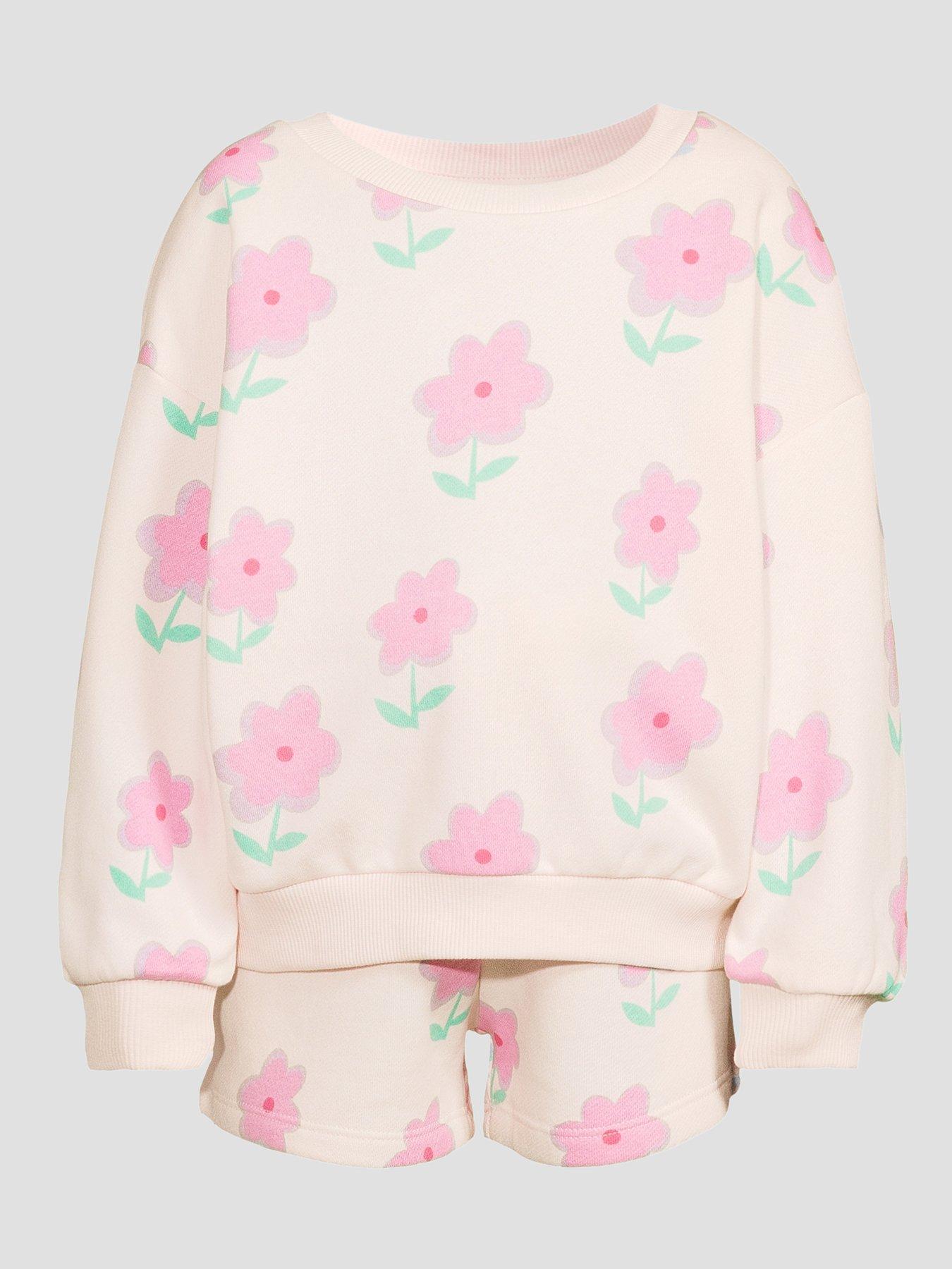 Image 7 of 7 of The Very Collection Girls Floral Print Long Sleeve Sweatshirt &amp; Matching Shorts - Print