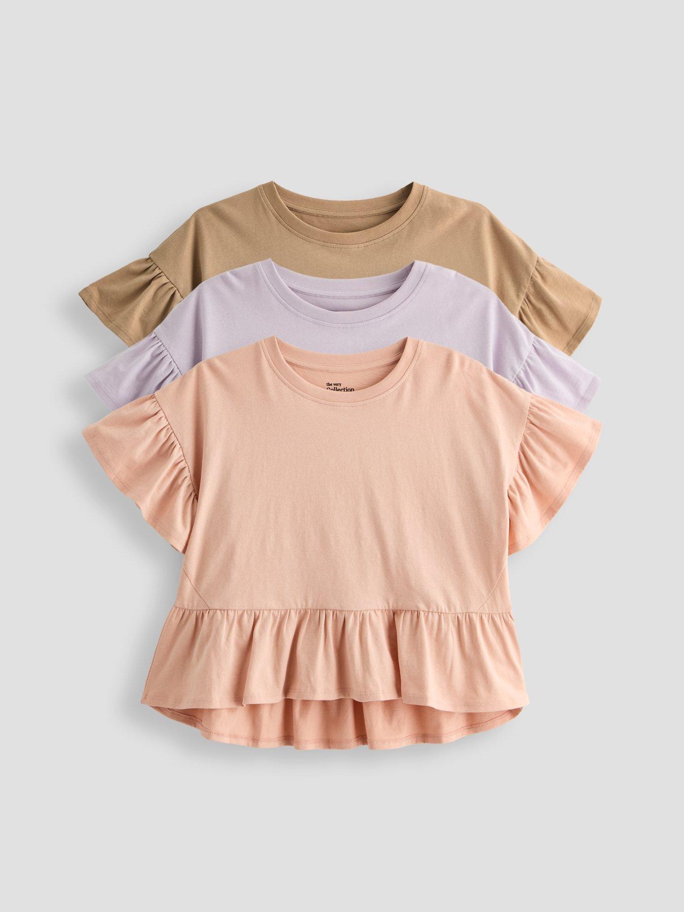The Very Collection Girls 3 Pack Oversized Peplum Short Sleeve Tops - Multi