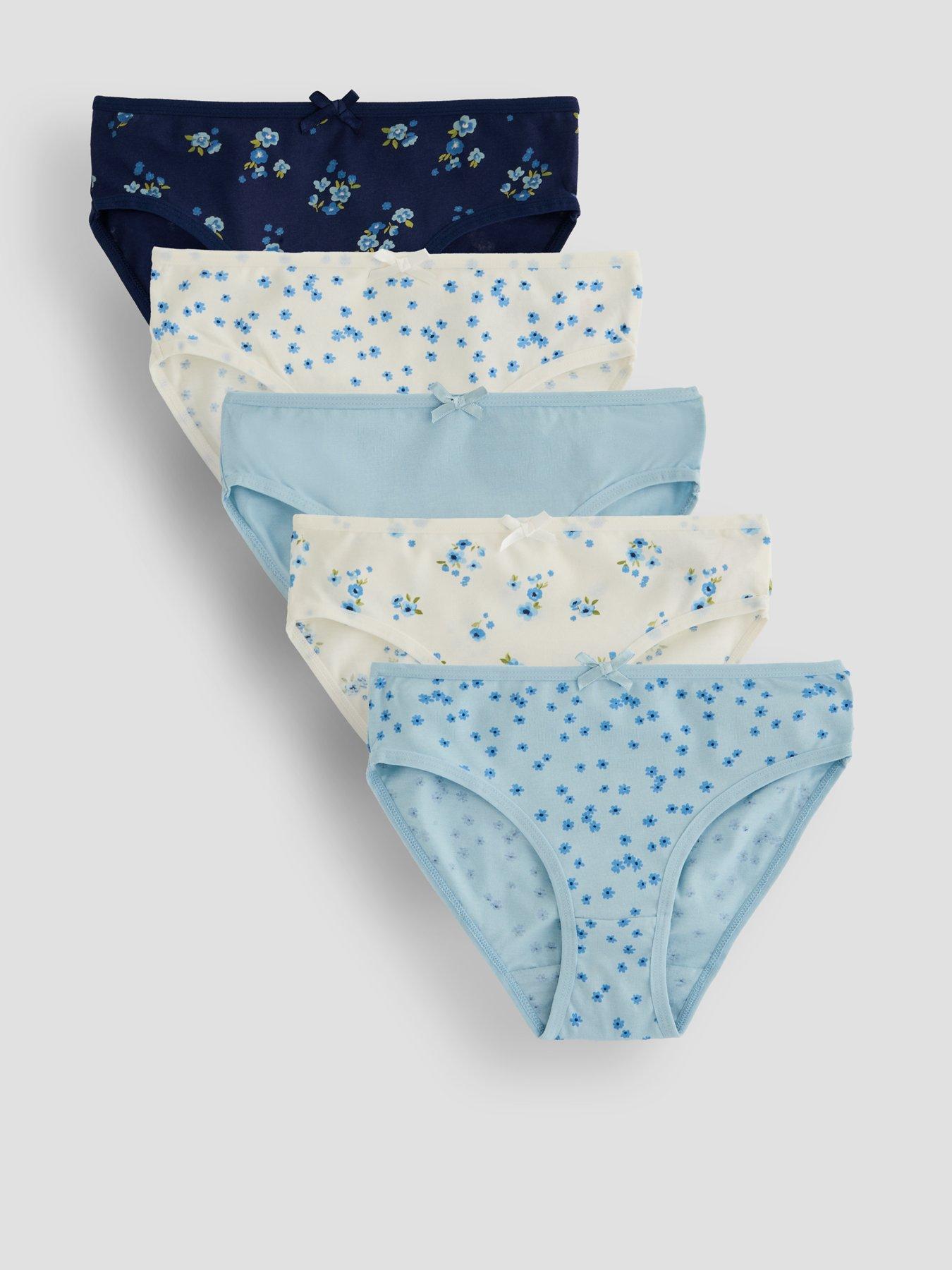The Very Collection Girls Floral Print Brief 5Pk - Blue
