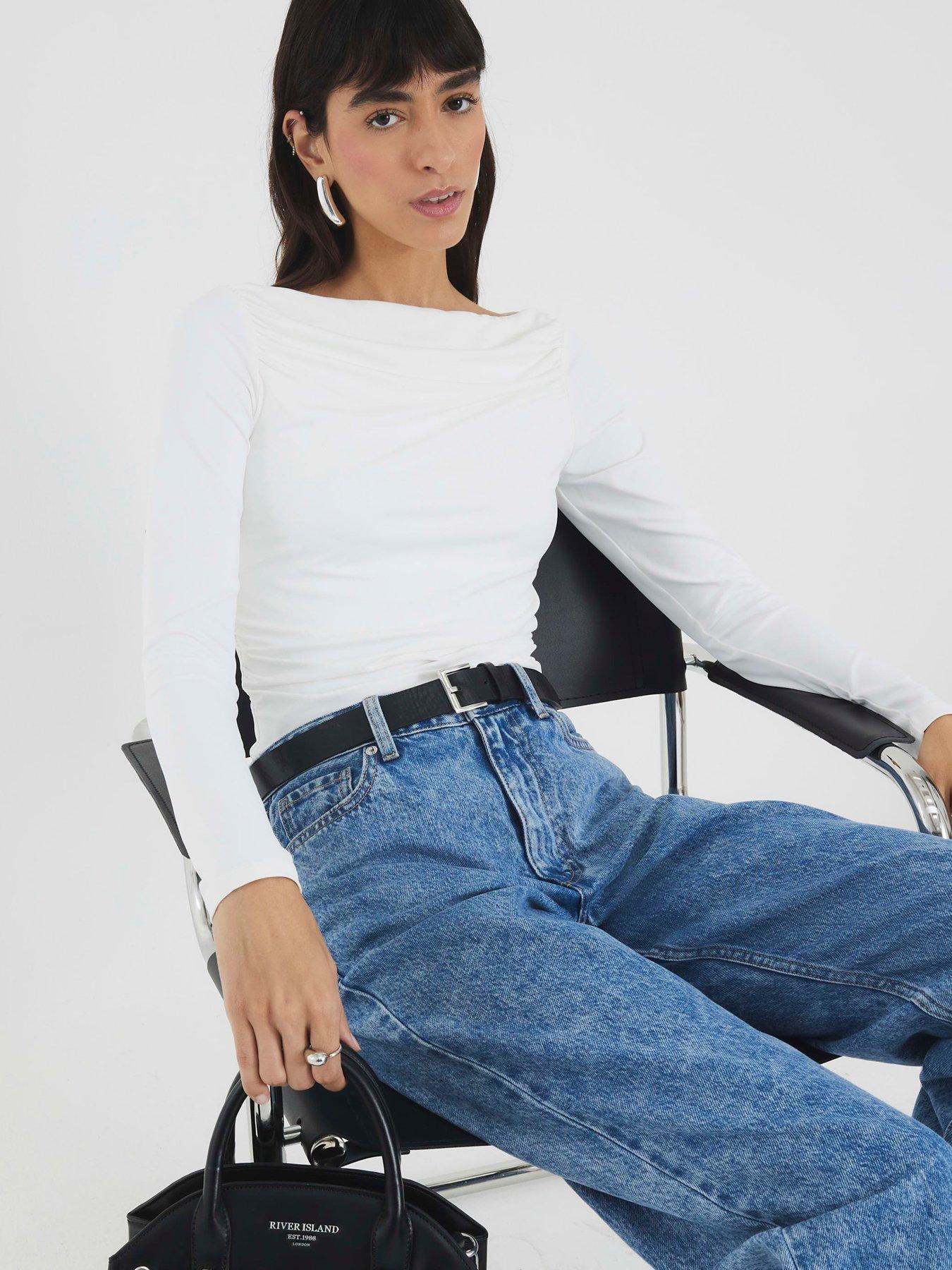 river-island-long-sleeve-polyamide-ruched-drape-top-whiteoutfit