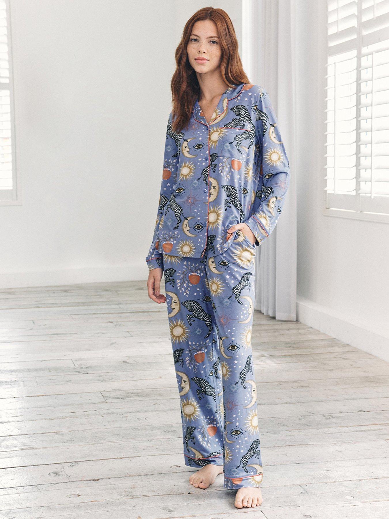 CHELSEA PEERS Chelsea Peers Celestial Zebra Print Button-up Long Pyjama Set - Lilac
