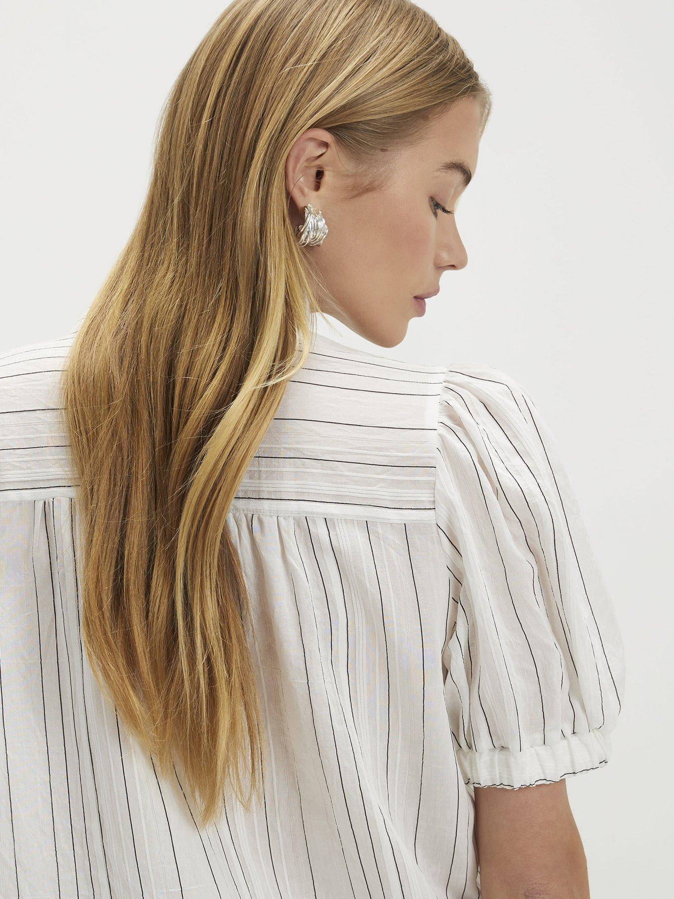 Image 2 of 4 of River Island Stripe Pussybow Blouse - White