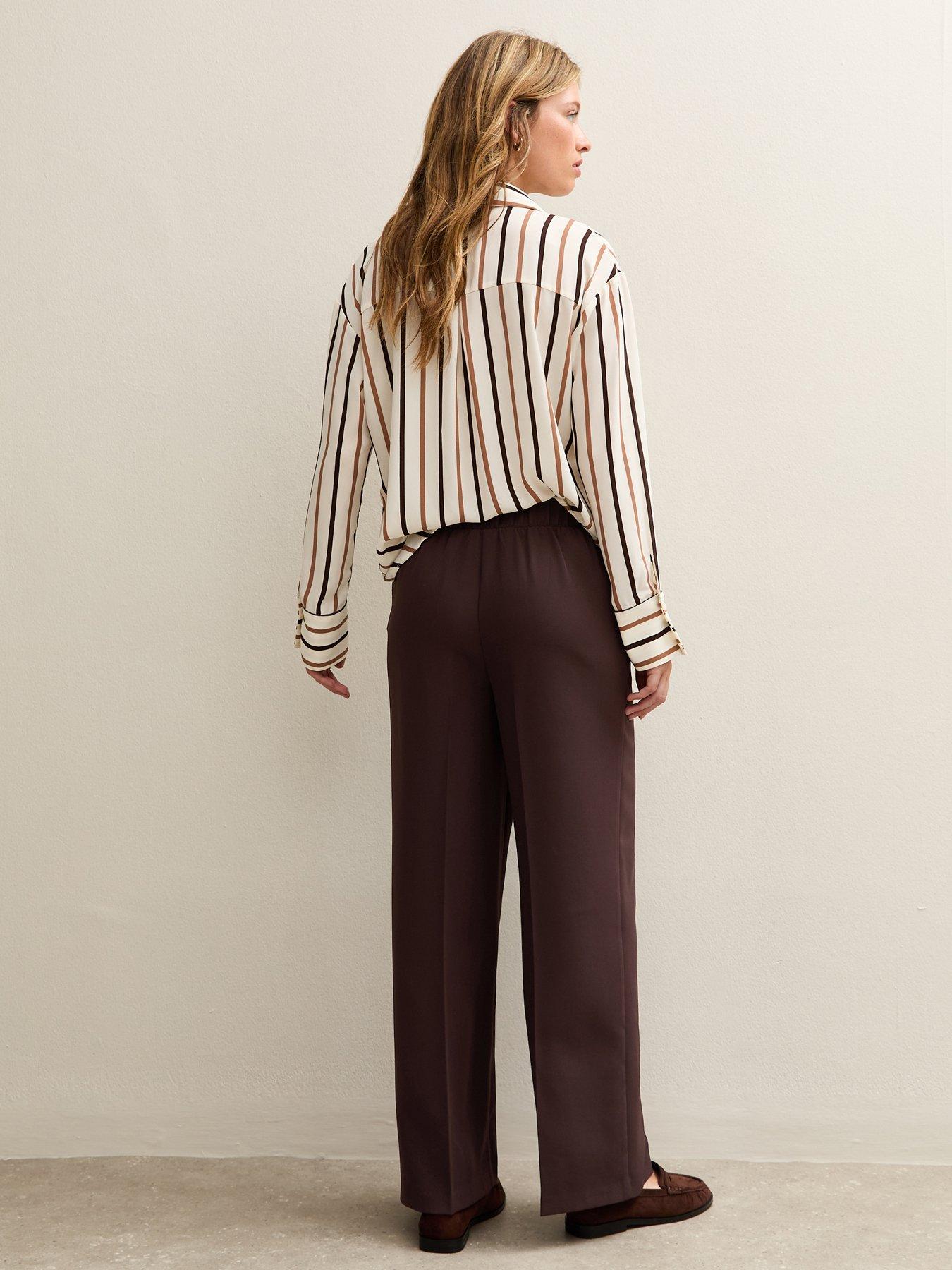 Image 2 of 5 of New Look Pull On Wide Leg Trousers - Brown