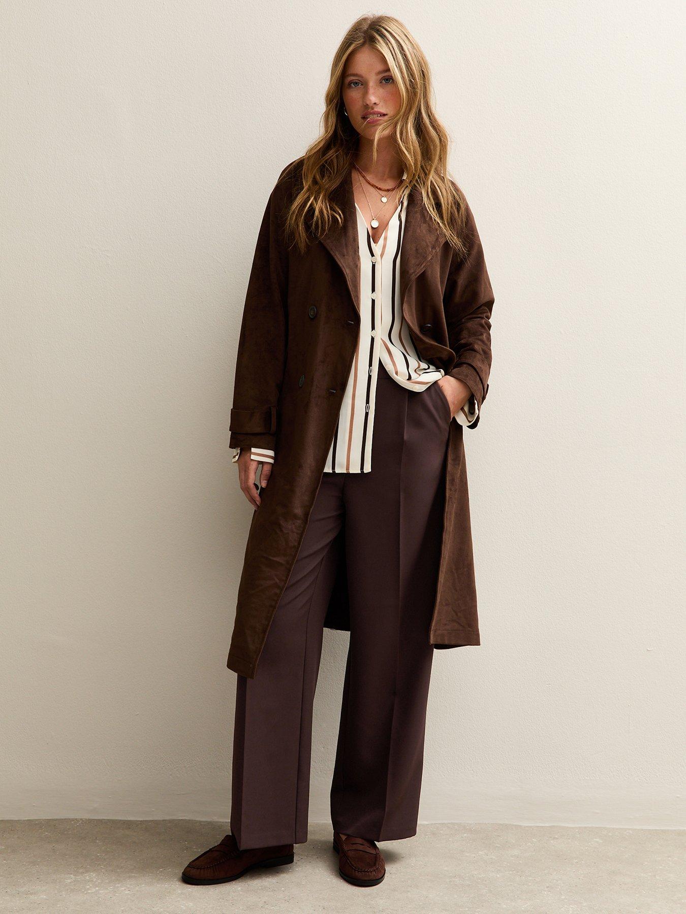 Image 3 of 5 of New Look Pull On Wide Leg Trousers - Brown
