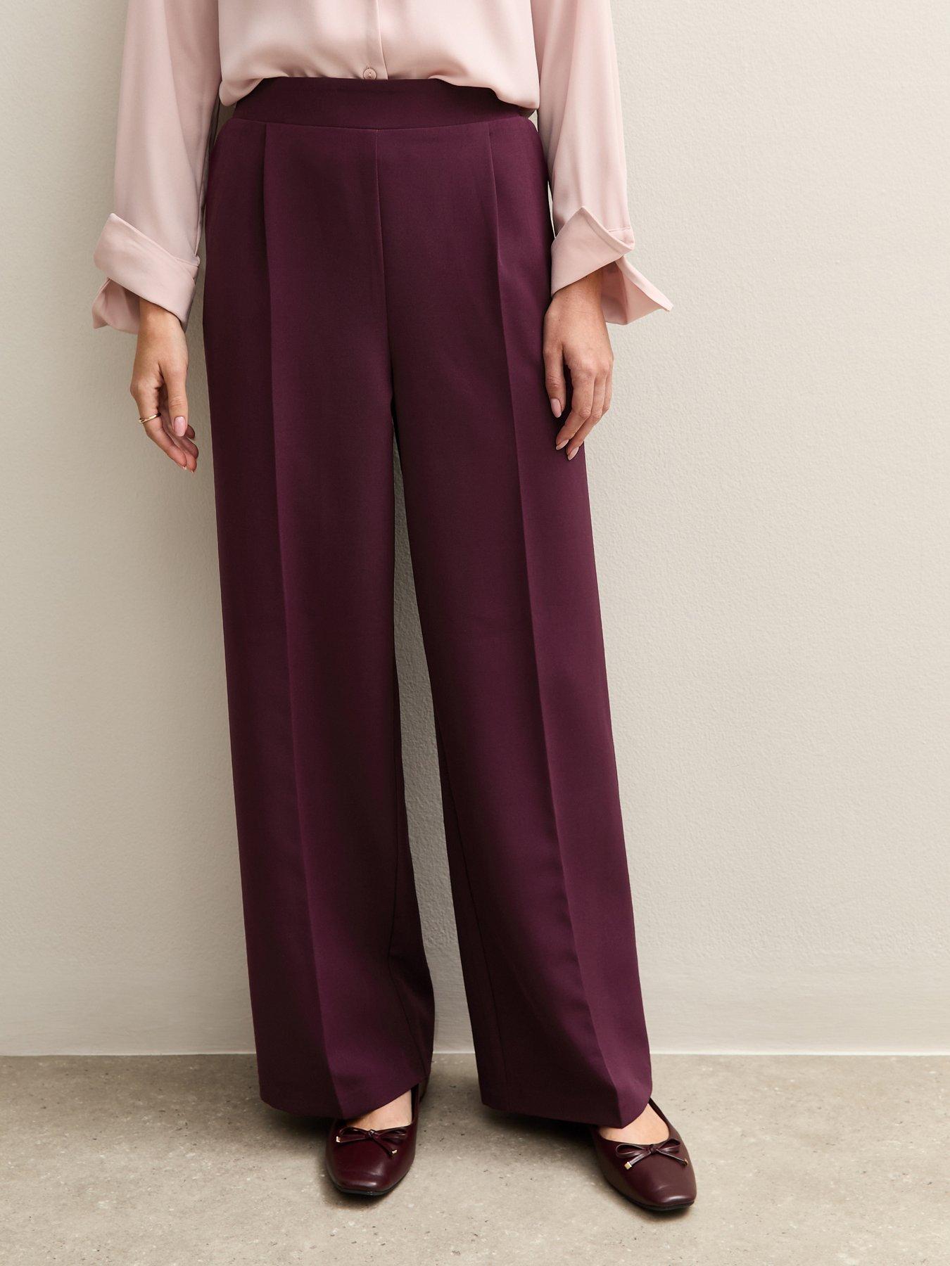 Image 1 of 6 of New Look Pull On Wide Leg Trousers - Burgundy
