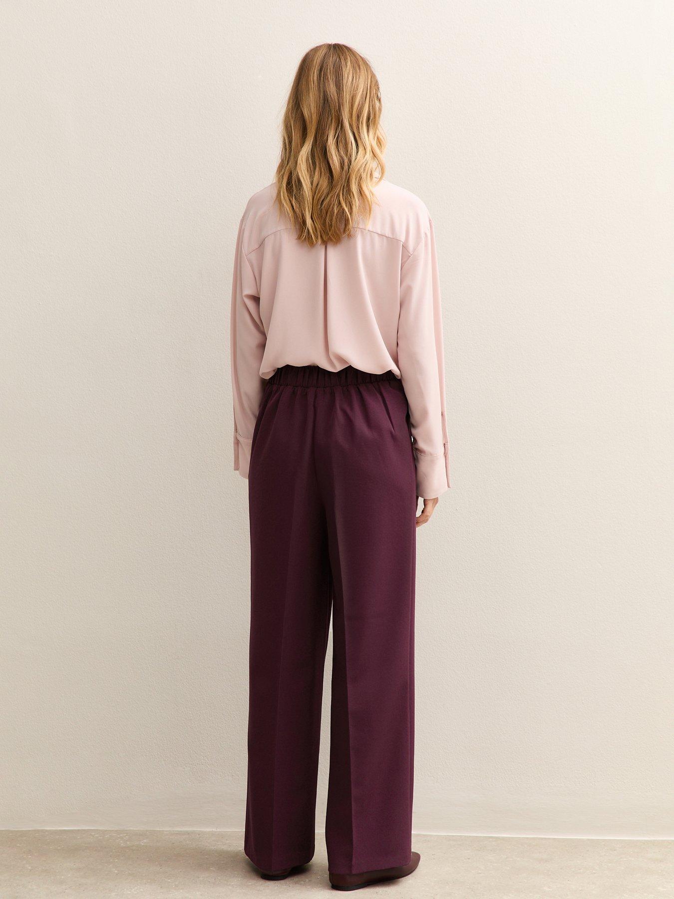 Image 2 of 6 of New Look Pull On Wide Leg Trousers - Burgundy