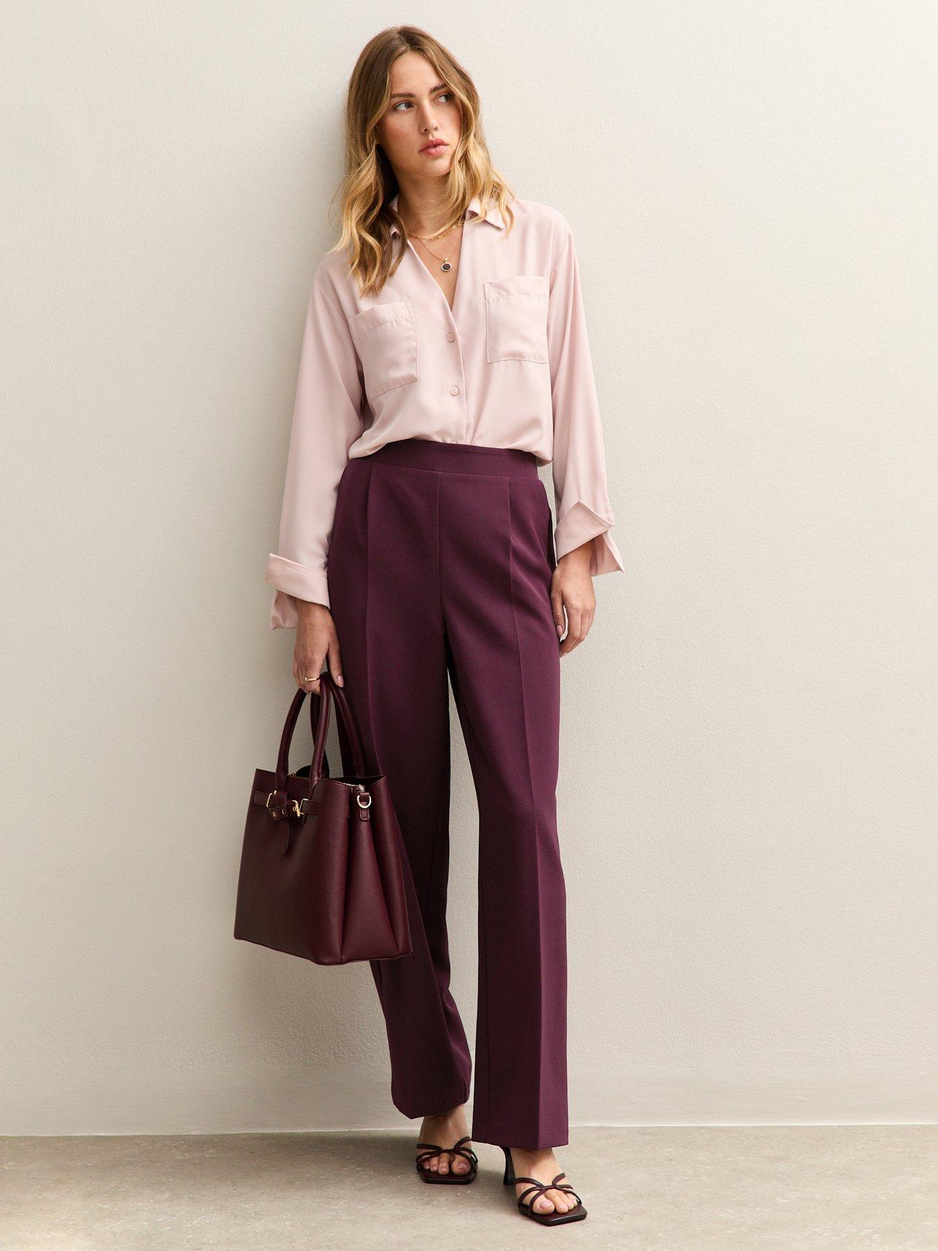 Image 3 of 6 of New Look Pull On Wide Leg Trousers - Burgundy