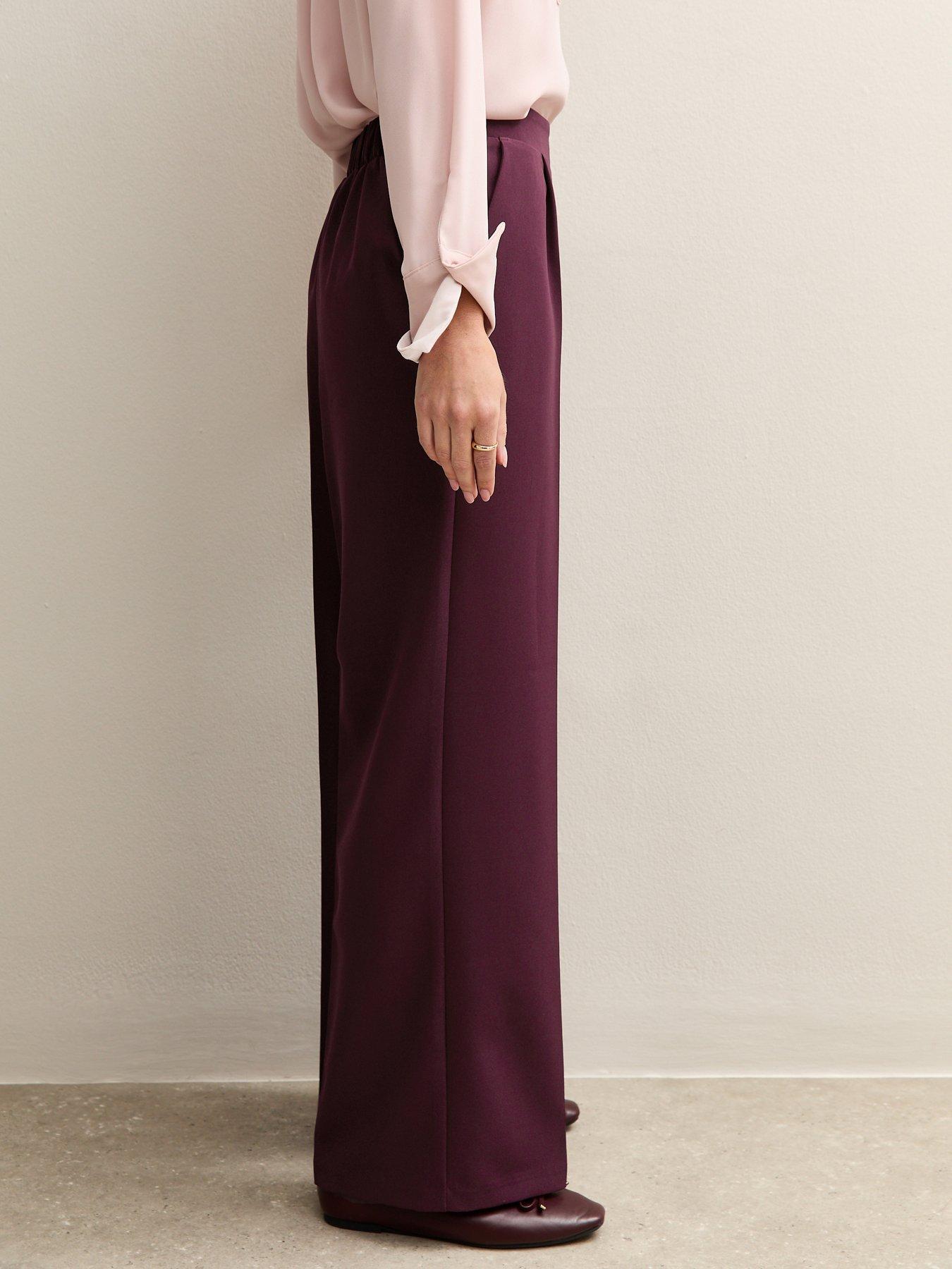 Image 4 of 6 of New Look Pull On Wide Leg Trousers - Burgundy