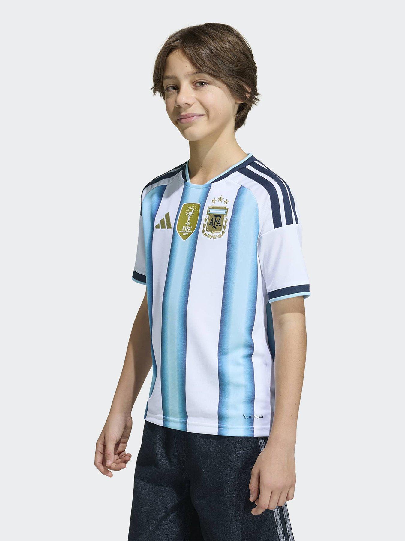 Adidas Junior Argentina Replica 26 Home Football Shirt - White in White/Iceblu/Ltblue