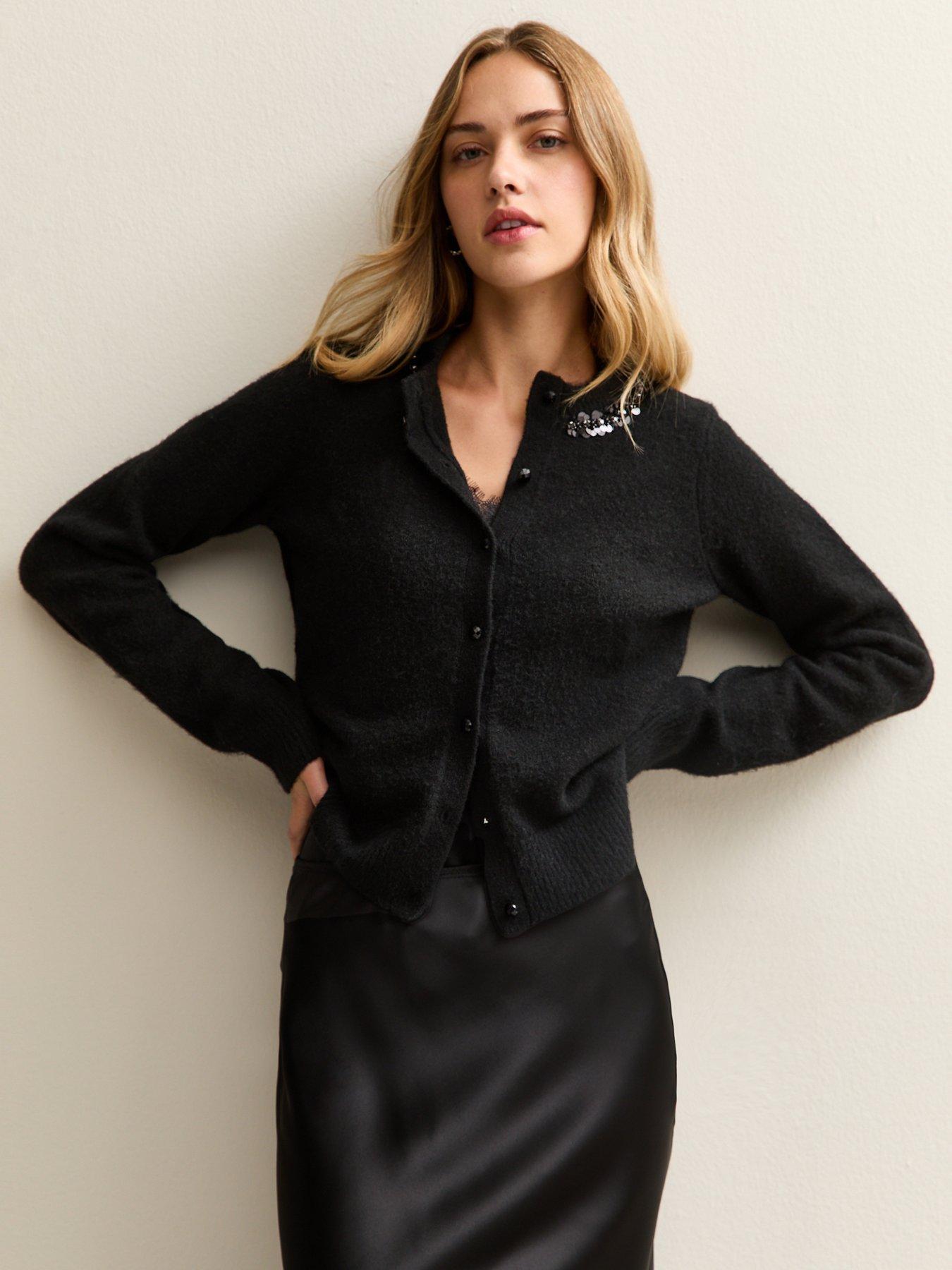 new-look-black-sequin-neck-trim-cardigan