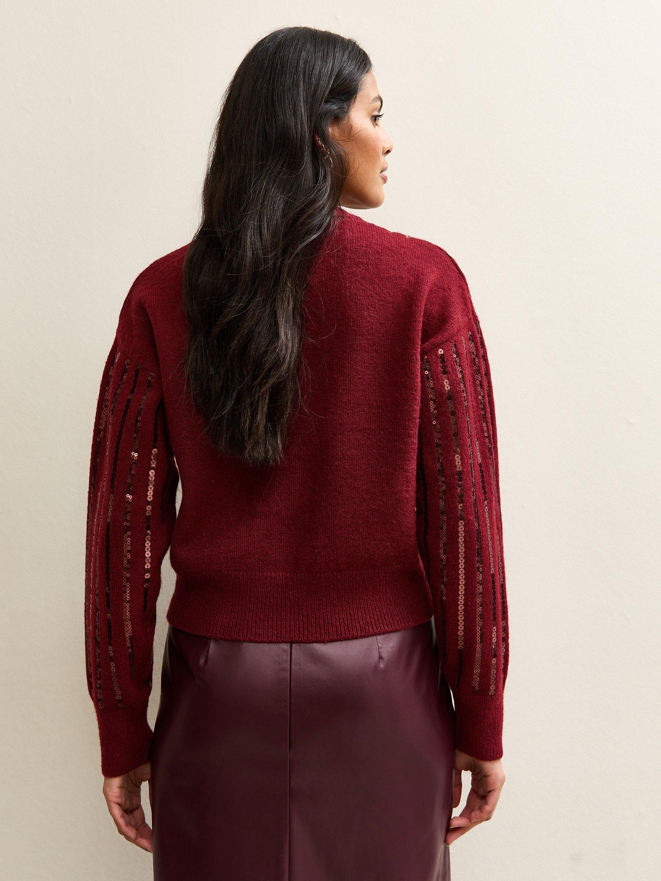 Image 2 of 5 of New Look Burgundy Sequin Embellished Cardigan
