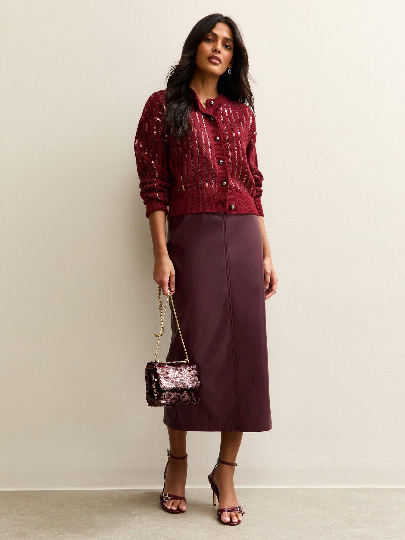 Image 3 of 5 of New Look Burgundy Sequin Embellished Cardigan