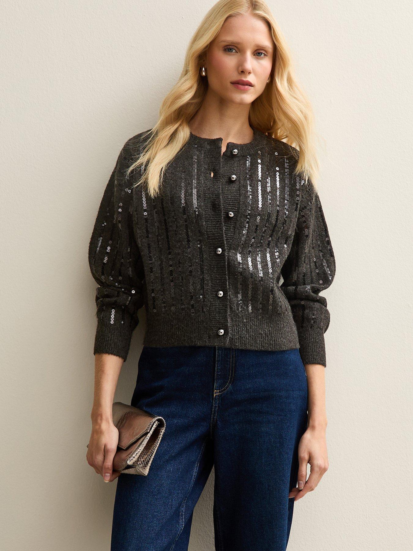 new-look-sequin-embellished-cardigan-dark-greyoutfit