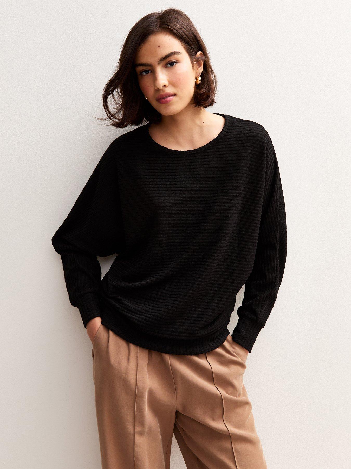 new-look-soft-touch-ribbed-batwing-sleeve-top-black