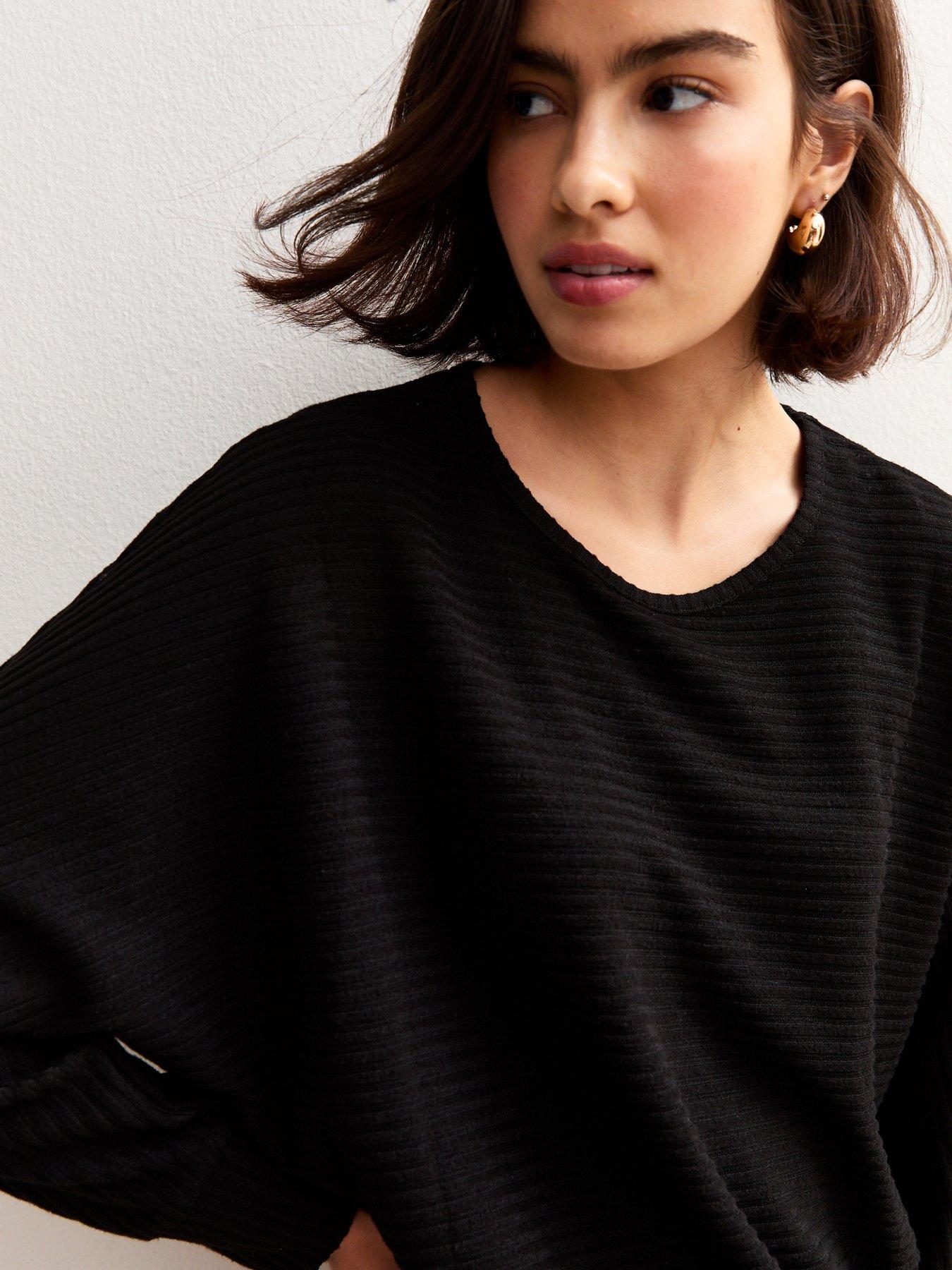 new-look-soft-touch-ribbed-batwing-sleeve-top-blackdetail