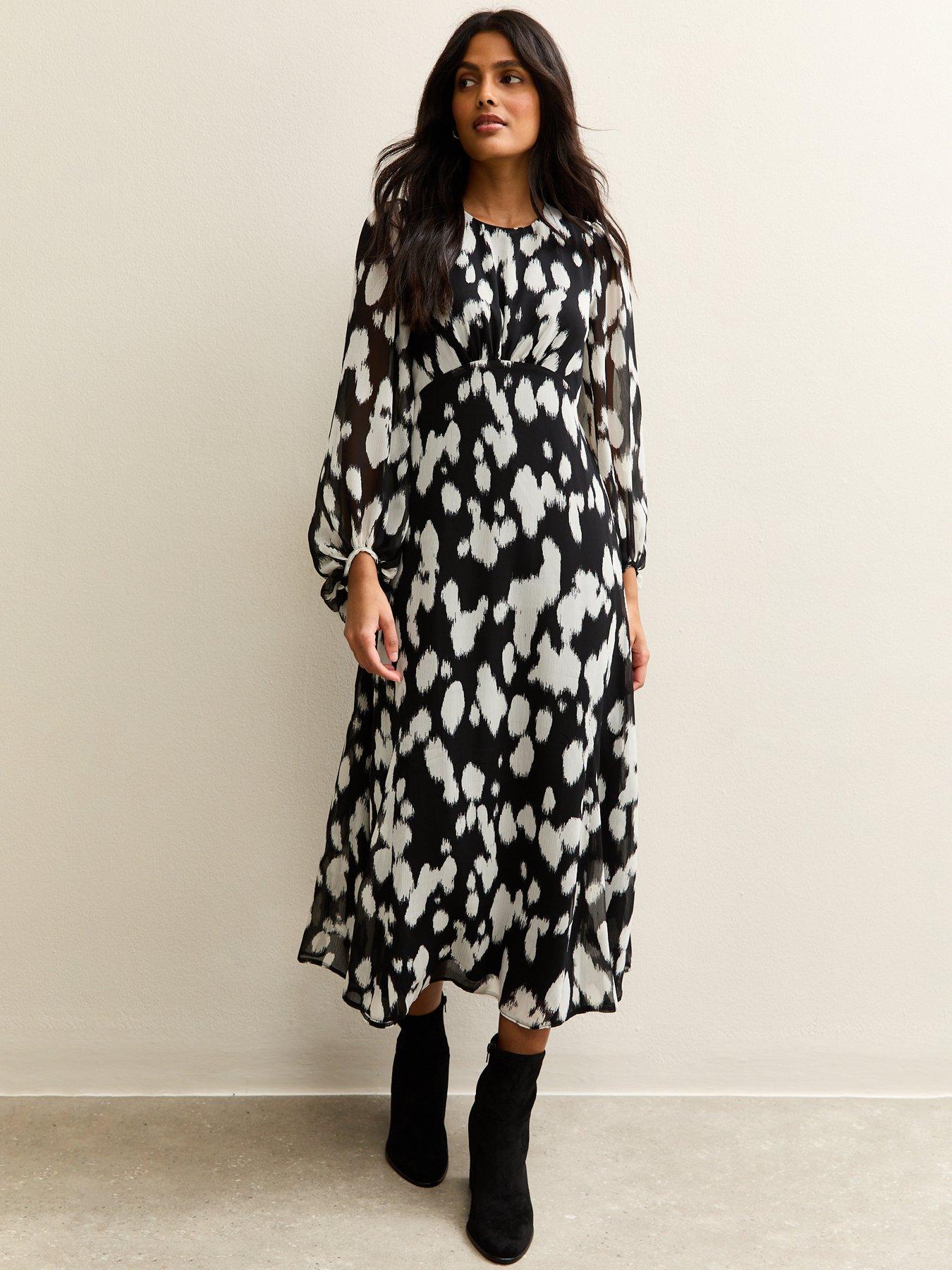 New Look Printed Chiffon Midi Dress - Black