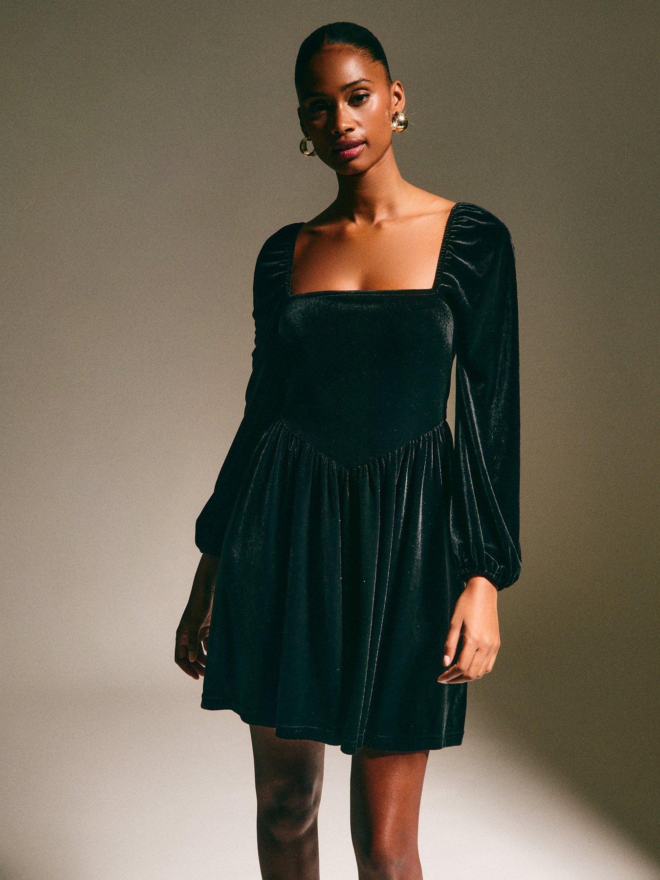 black velvet square neck mini dress Stretch Velvet Square Neck Dress | French Connection | Dresses | Black
