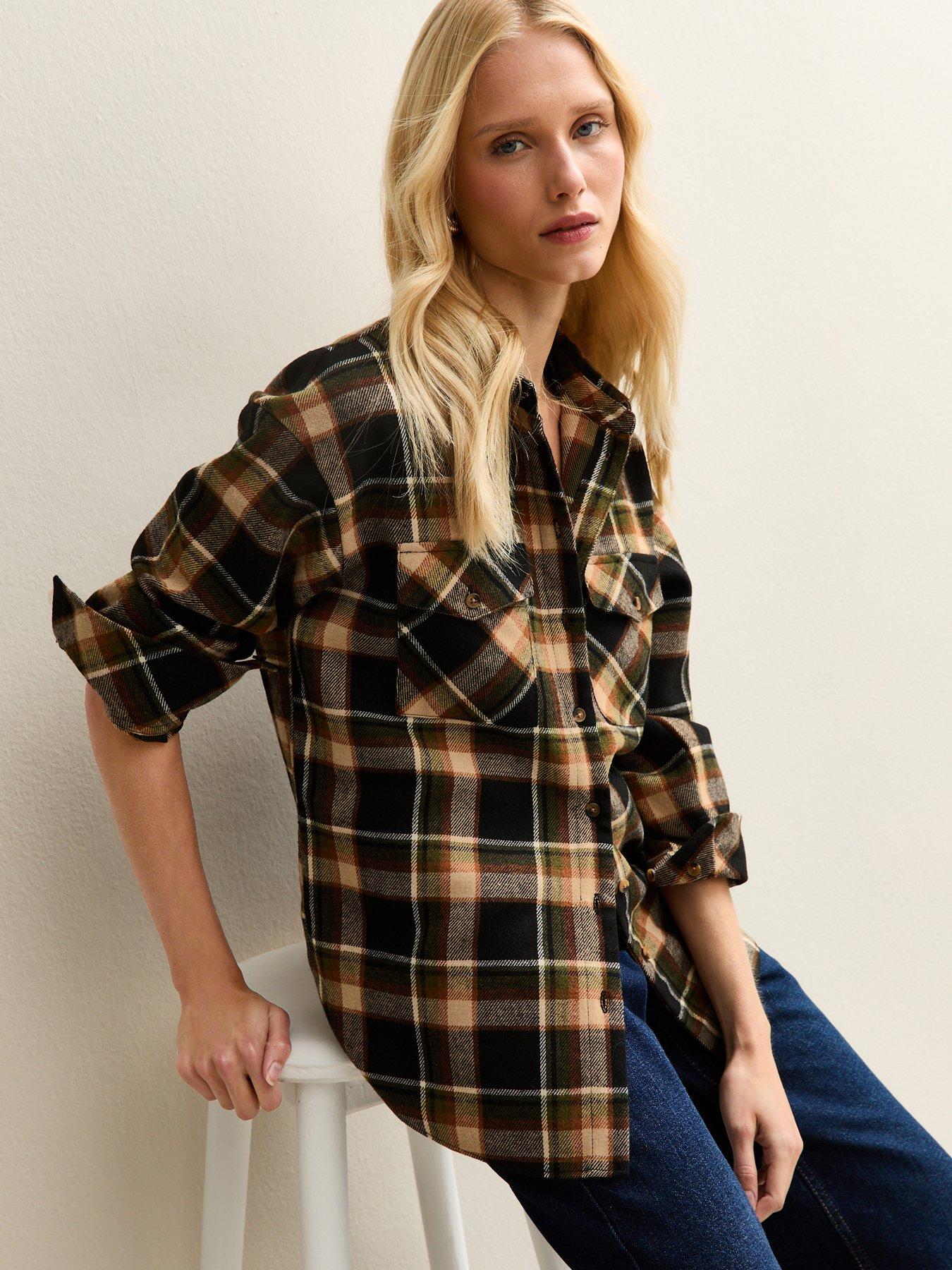 Image 1 of 5 of New Look Brown Checked Brushed Shirt