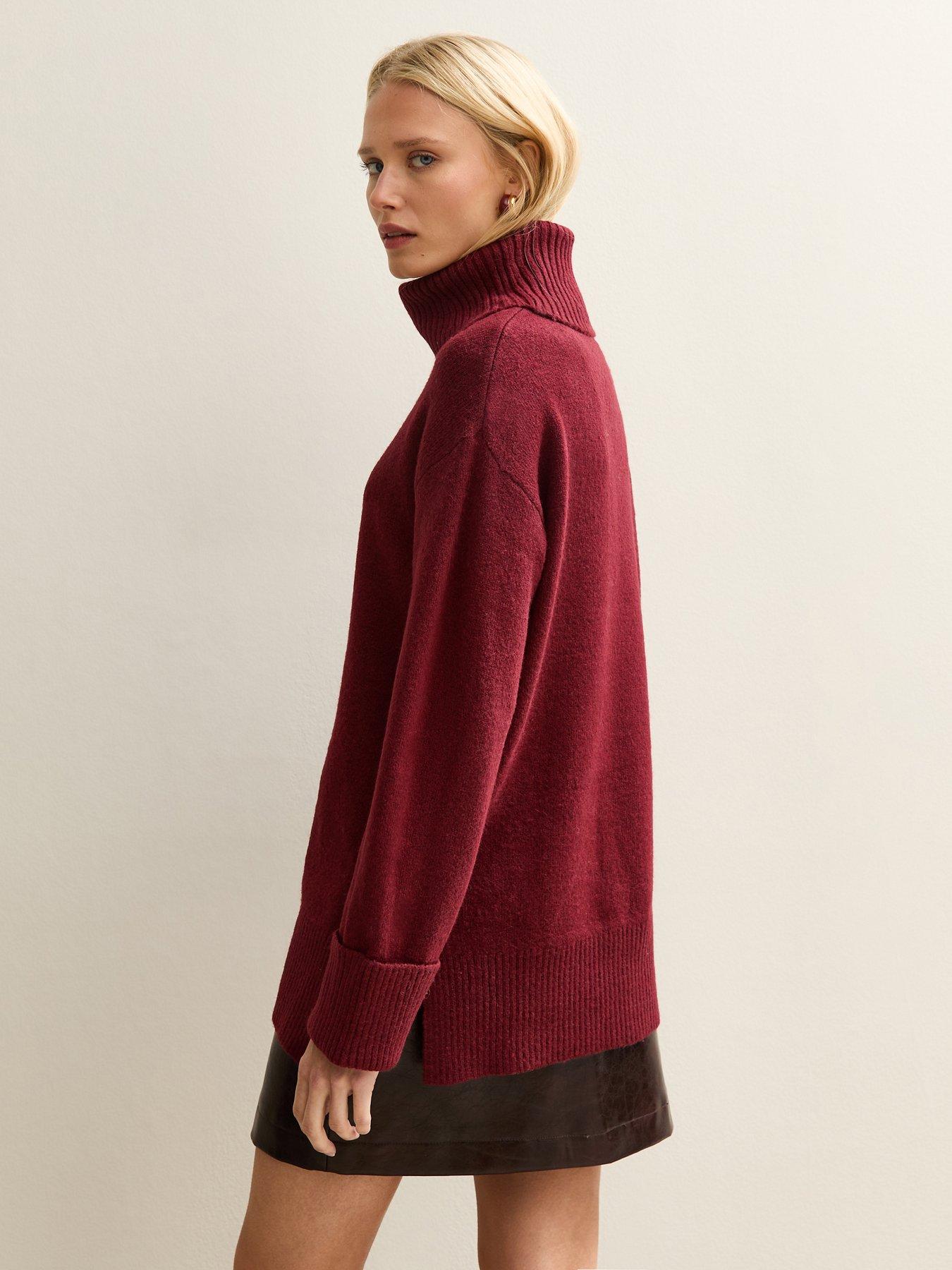 Image 2 of 4 of New Look Dark Red Longline Roll Neck Jumper
