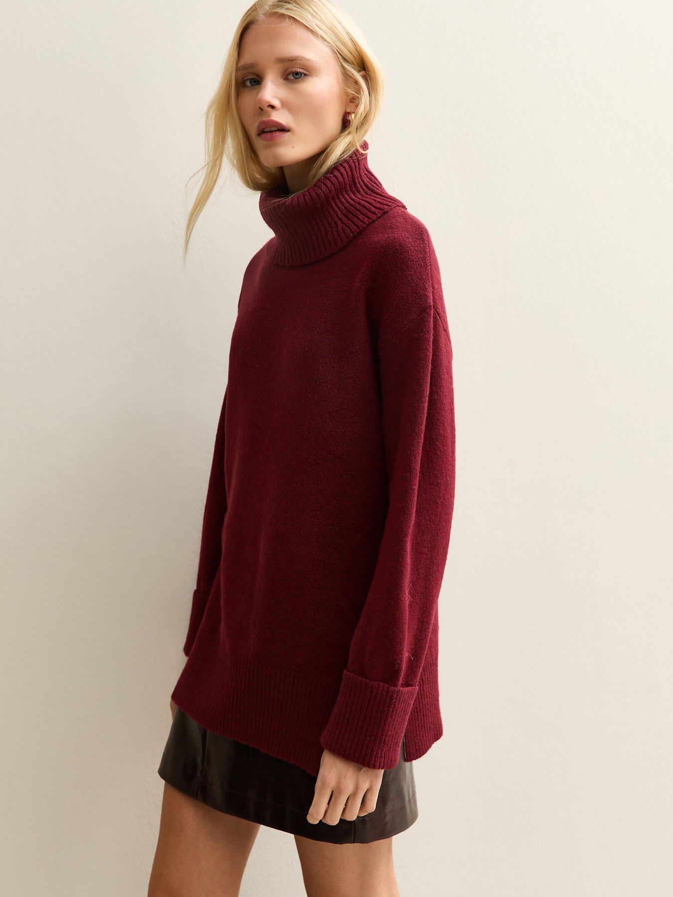 Image 3 of 4 of New Look Dark Red Longline Roll Neck Jumper