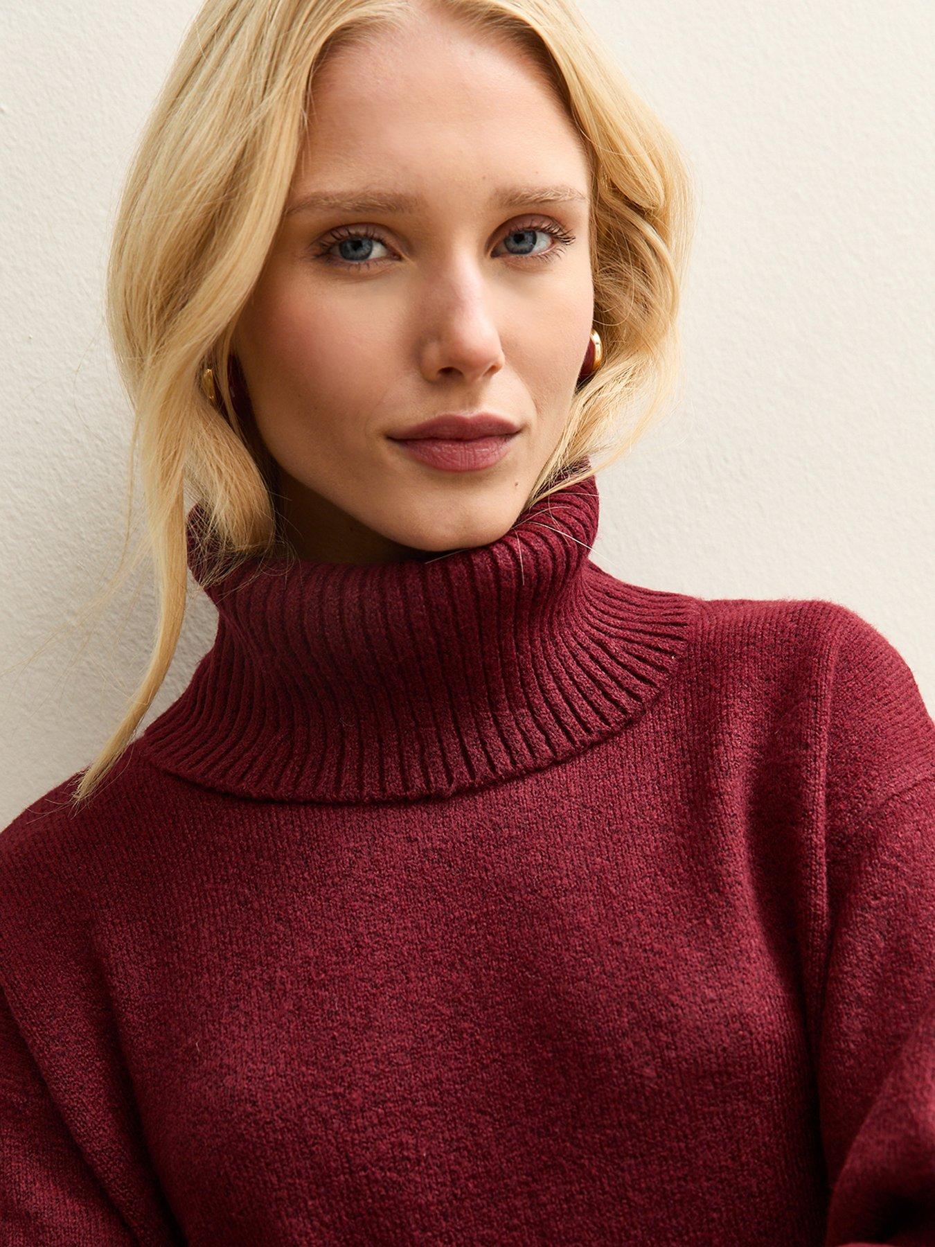 Image 4 of 4 of New Look Dark Red Longline Roll Neck Jumper