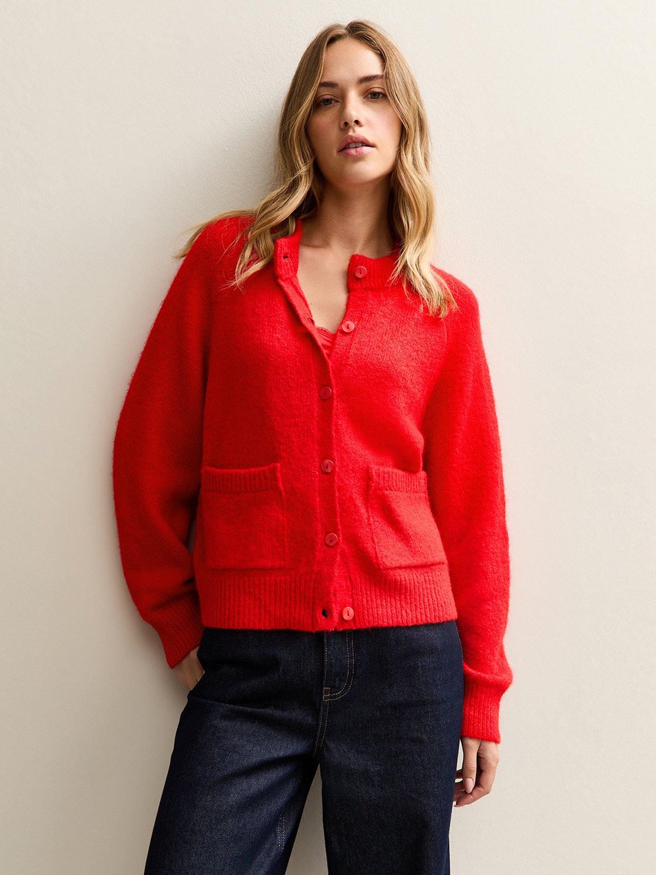 new-look-bright-red-double-pocket-cardigan