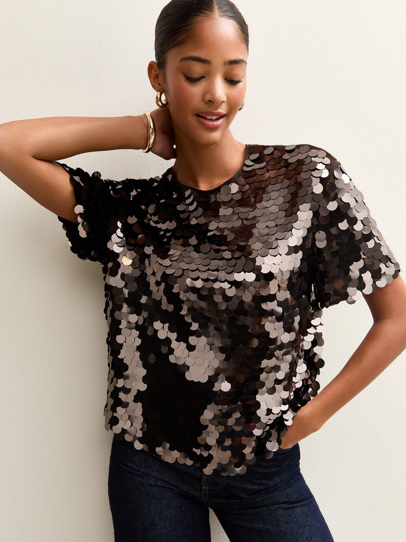 new-look-large-sequin-t-shirt-brown